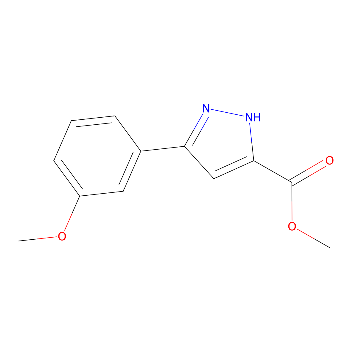 Methyl 3-(3-methoxyphenyl)-1H-pyrazole-5-carboxylate molecular structure, CAS 517870-26-7