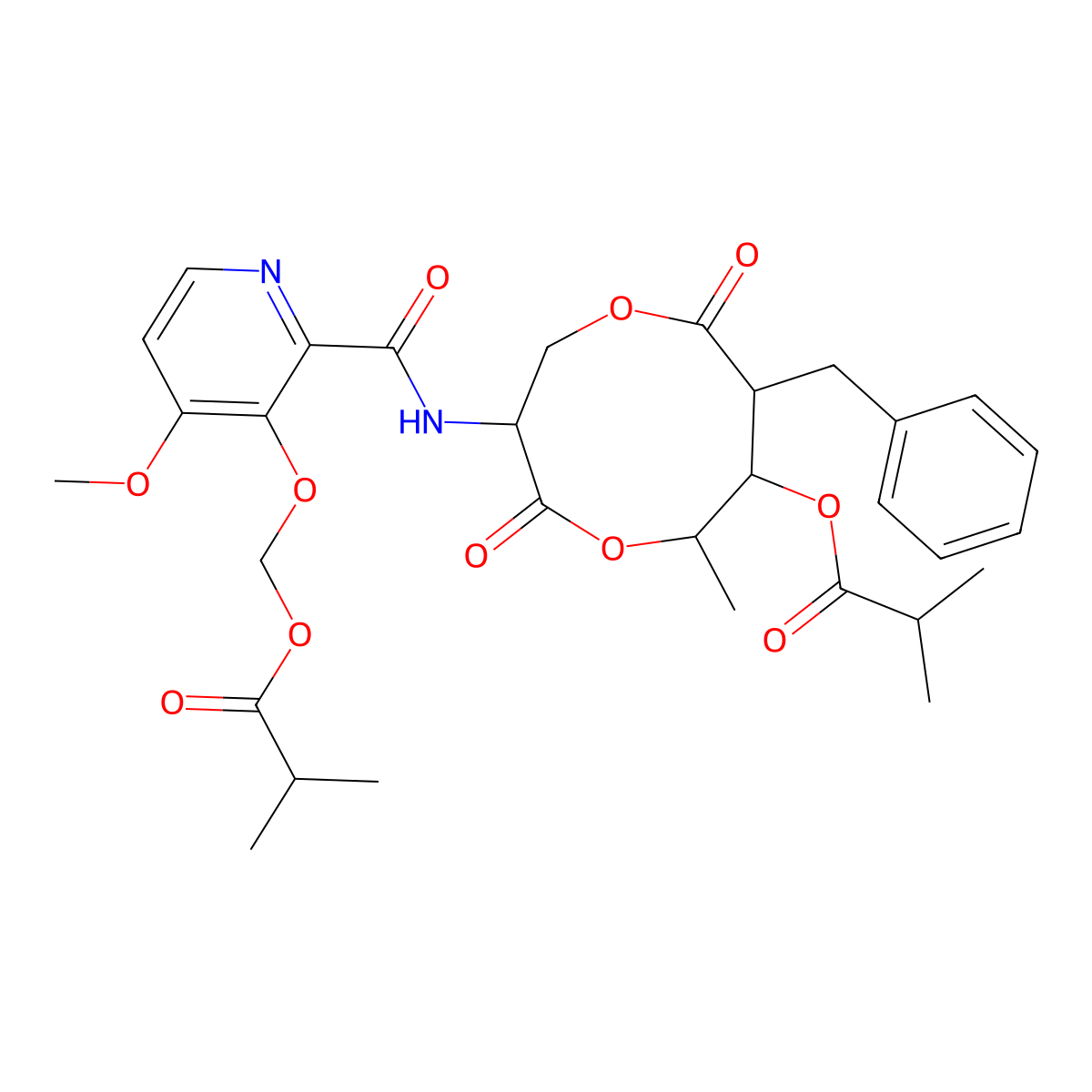 (3S,6S,7R,8R)-8-Benzyl-3-(3-((isobutyryloxy)methoxy)-4-methoxypicolinamido)-6-methyl-4,9-dioxo-1,5-dioxonan-7-yl isobutyrate molecular structure, CAS 517875-34-2