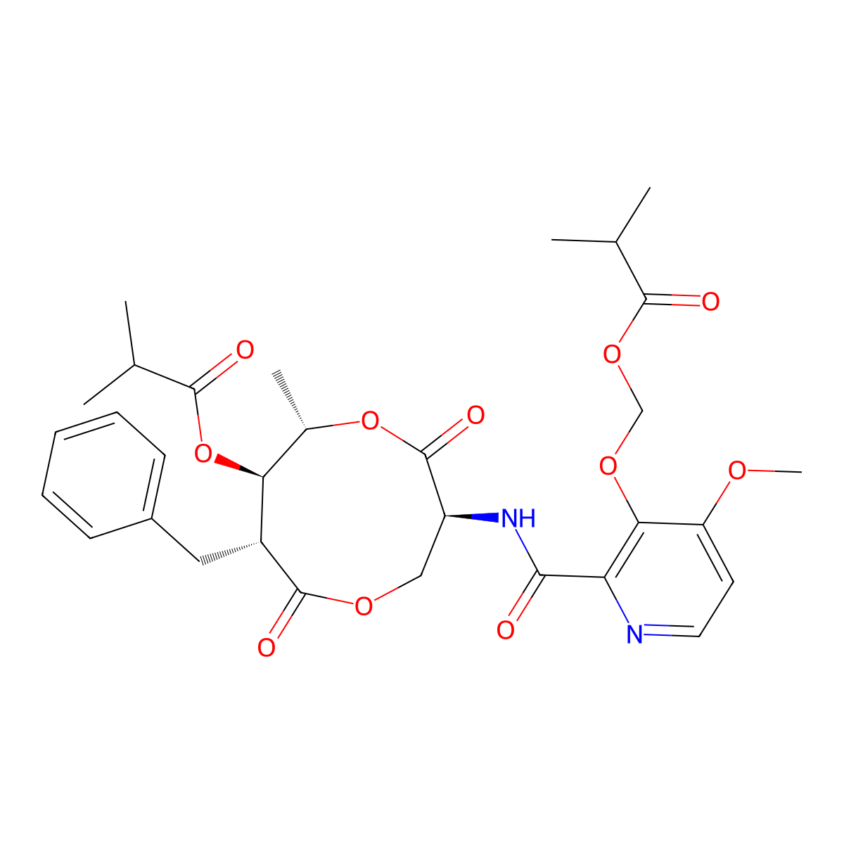 (3S,6S,7R,8R)-8-Benzyl-3-(3-((isobutyryloxy)methoxy)-4-methoxypicolinamido)-6-methyl-4,9-dioxo-1,5-dioxonan-7-yl isobutyrate molecular structure, CAS 517875-34-2