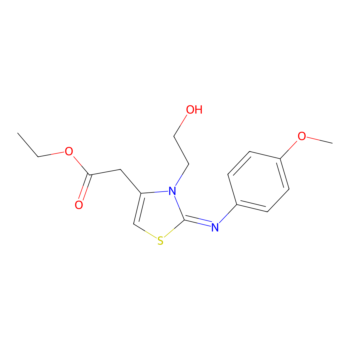 Ethyl 2-[3-(2-hydroxyethyl)-2-(4-methoxyphenyl)imino-1,3-thiazol-4-yl]acetate molecular structure, CAS 517903-83-2