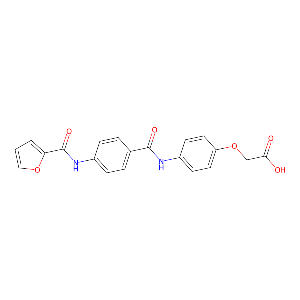 {4-[({4-[(Furan-2-ylcarbonyl)amino]phenyl}carbonyl)amino]phenoxy}acetic acid molecular structure, CAS 518006-98-9