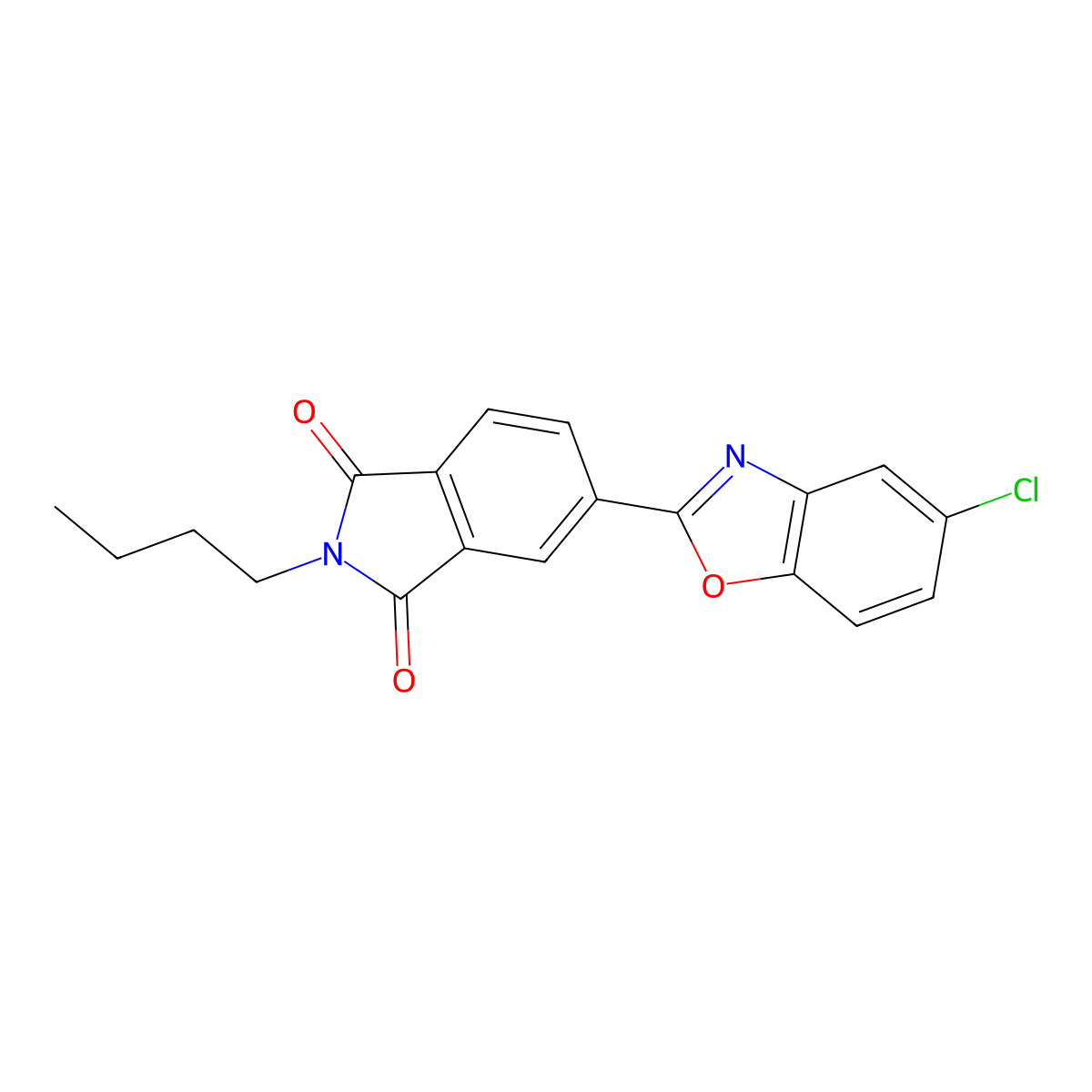 2-Butyl-5-(5-chloro-1,3-benzoxazol-2-yl)isoindole-1,3-dione molecular structure, CAS 518007-41-5