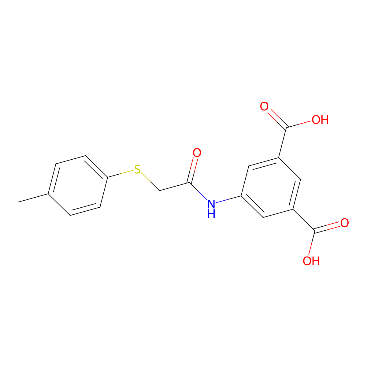 5-({[(4-Methylphenyl)sulfanyl]acetyl}amino)benzene-1,3-dicarboxylic acid molecular structure, CAS 518007-46-0