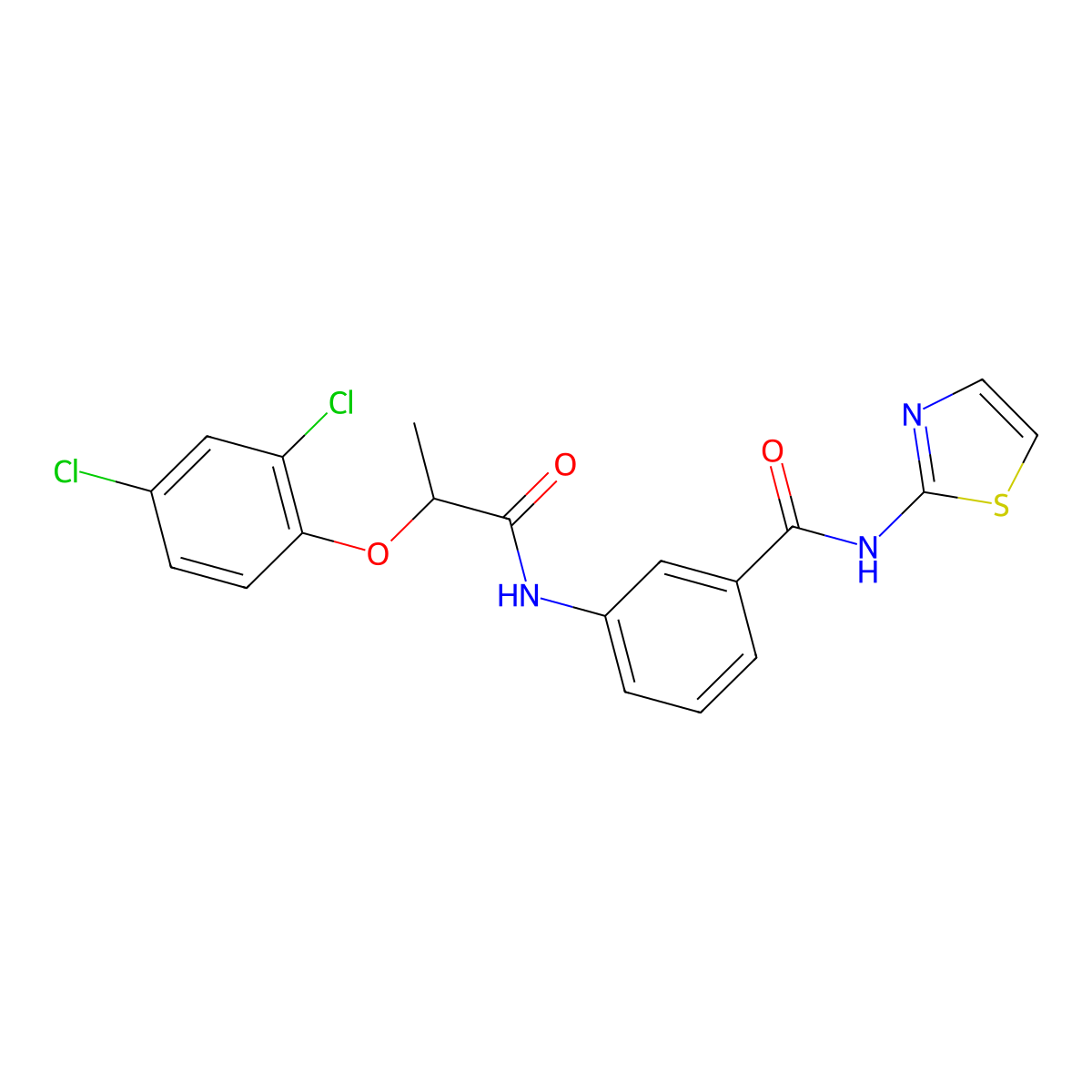 3-[2-(2,4-dichlorophenoxy)propanoylamino]-N-(1,3-thiazol-2-yl)benzamide molecular structure, CAS 518007-62-0