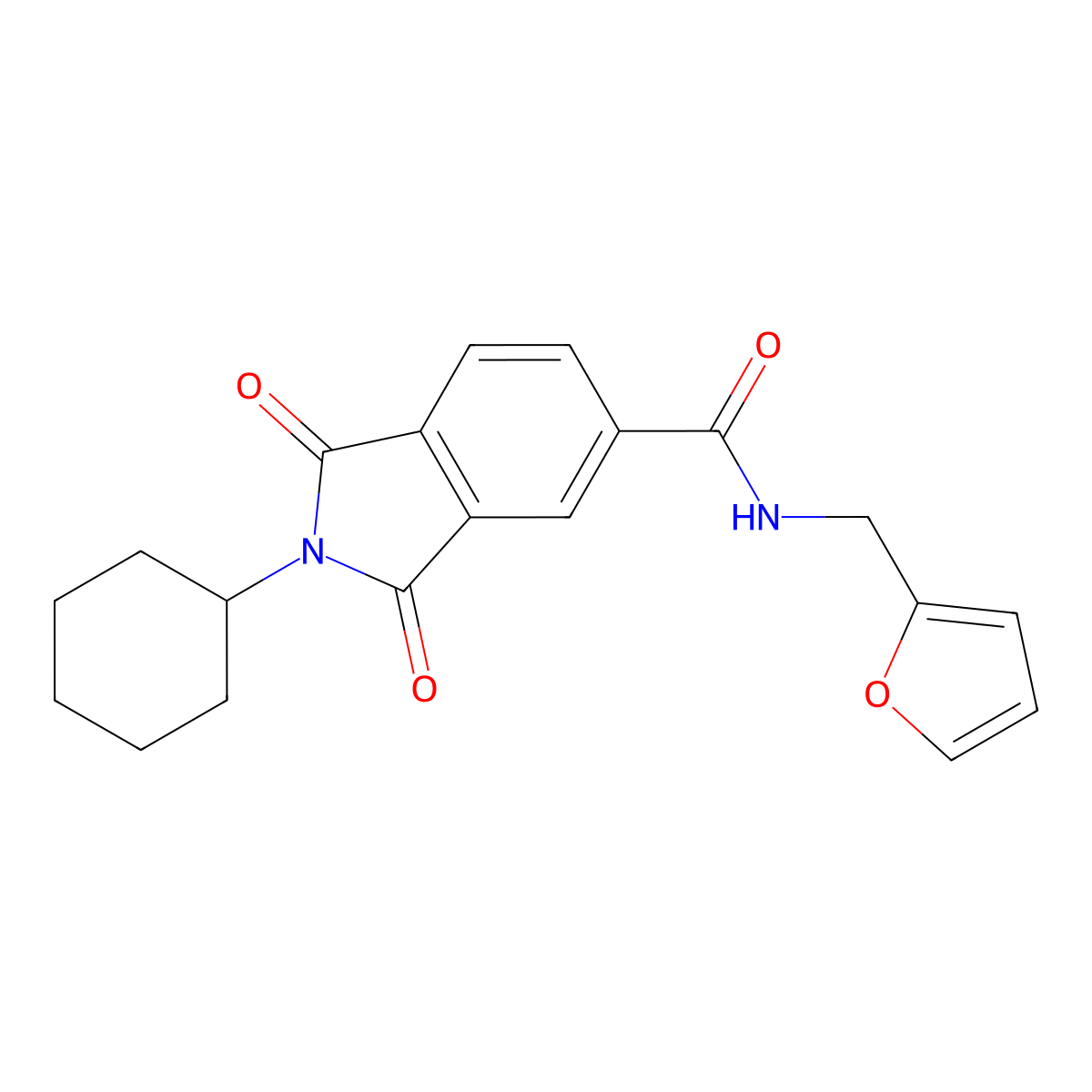 2-cyclohexyl-N-(furan-2-ylmethyl)-1,3-dioxoisoindole-5-carboxamide molecular structure, CAS 518008-13-4