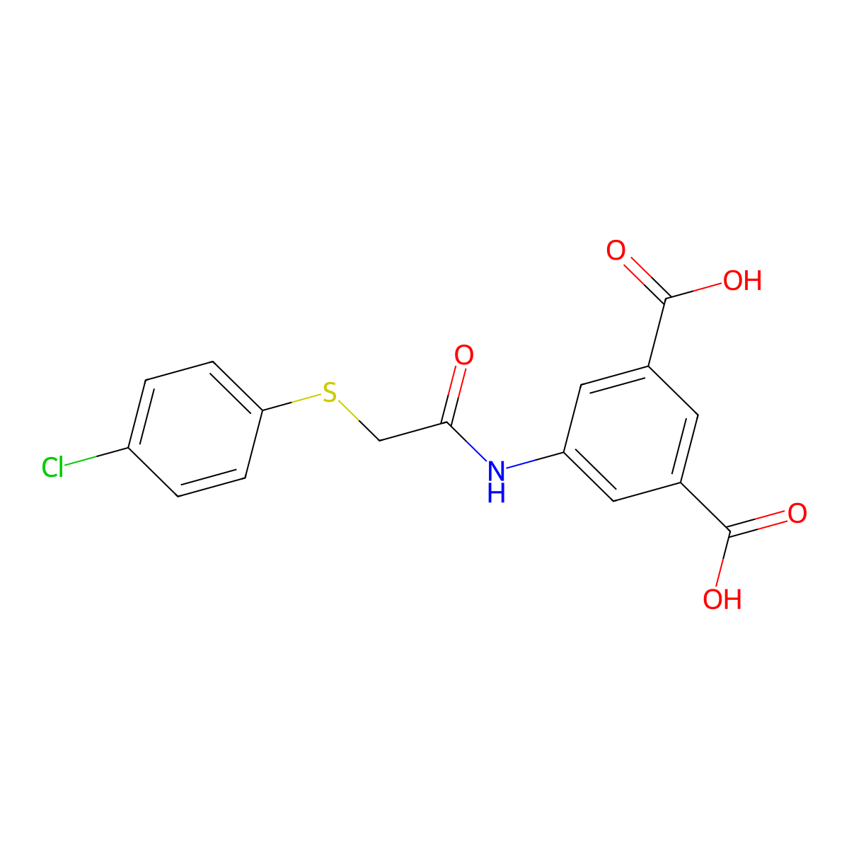 5-({[(4-Chlorophenyl)sulfanyl]acetyl}amino)benzene-1,3-dicarboxylic acid molecular structure, CAS 518008-31-6