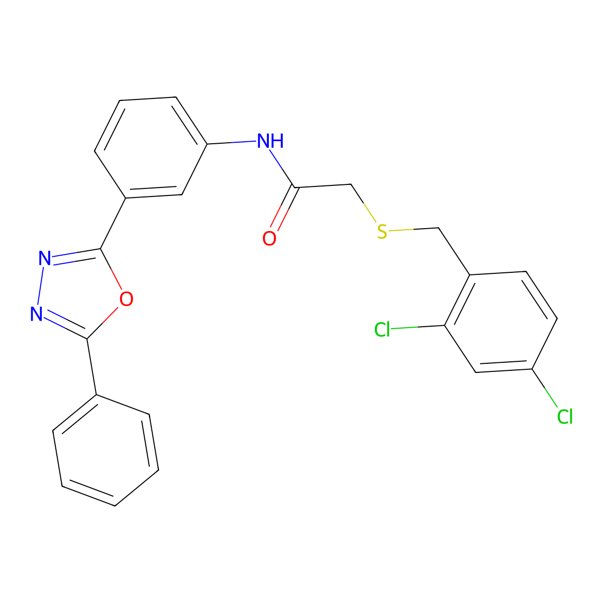 2-[(2,4-dichlorophenyl)methylsulfanyl]-N-[3-(5-phenyl-1,3,4-oxadiazol-2-yl)phenyl]acetamide molecular structure, CAS 518008-69-0