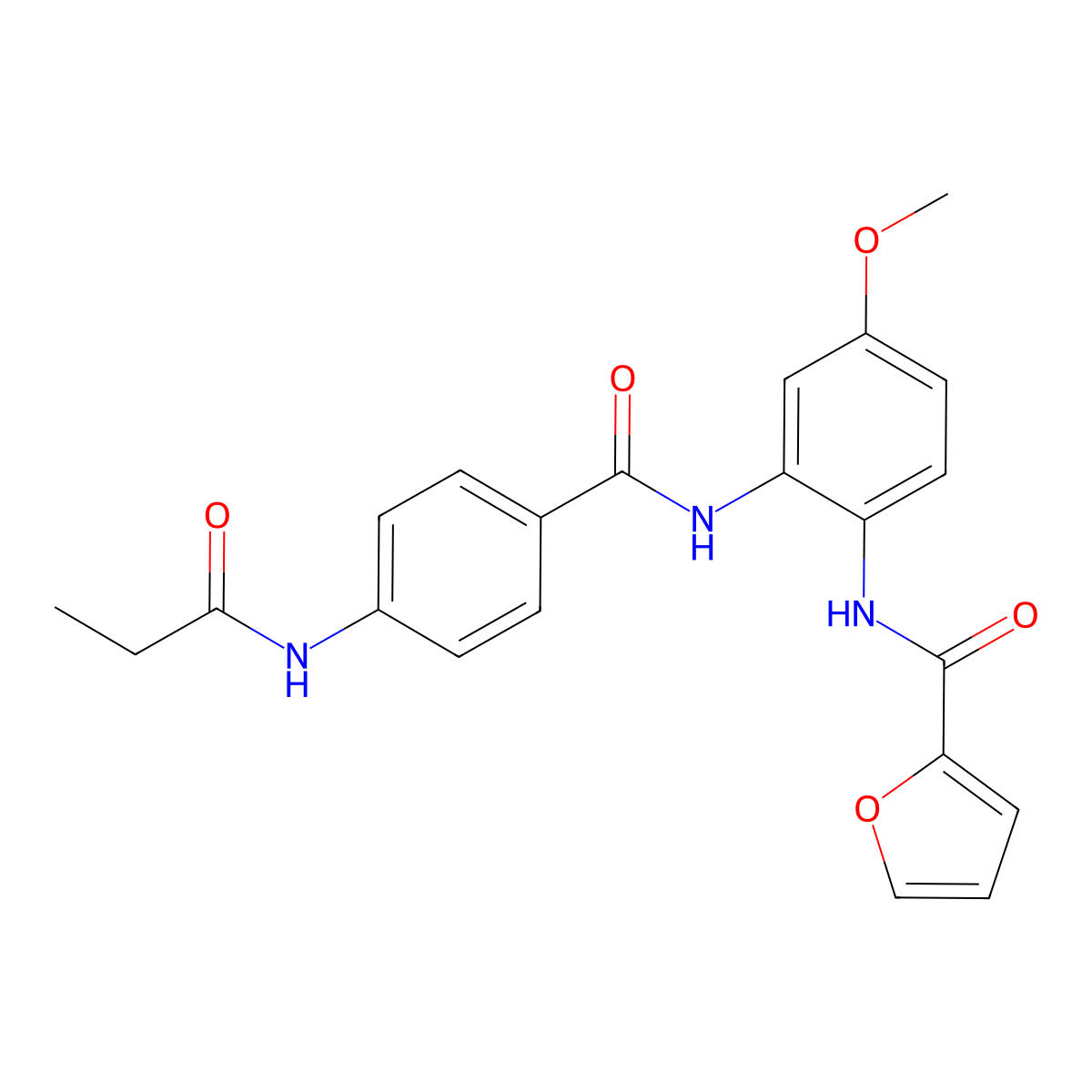 N-[4-methoxy-2-[[4-(propanoylamino)benzoyl]amino]phenyl]furan-2-carboxamide molecular structure, CAS 518009-19-3