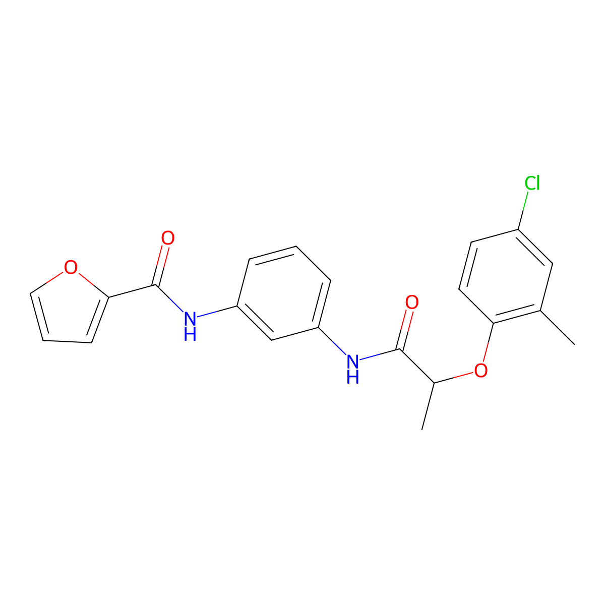 N-[3-[2-(4-chloro-2-methylphenoxy)propanoylamino]phenyl]furan-2-carboxamide molecular structure, CAS 518009-27-3