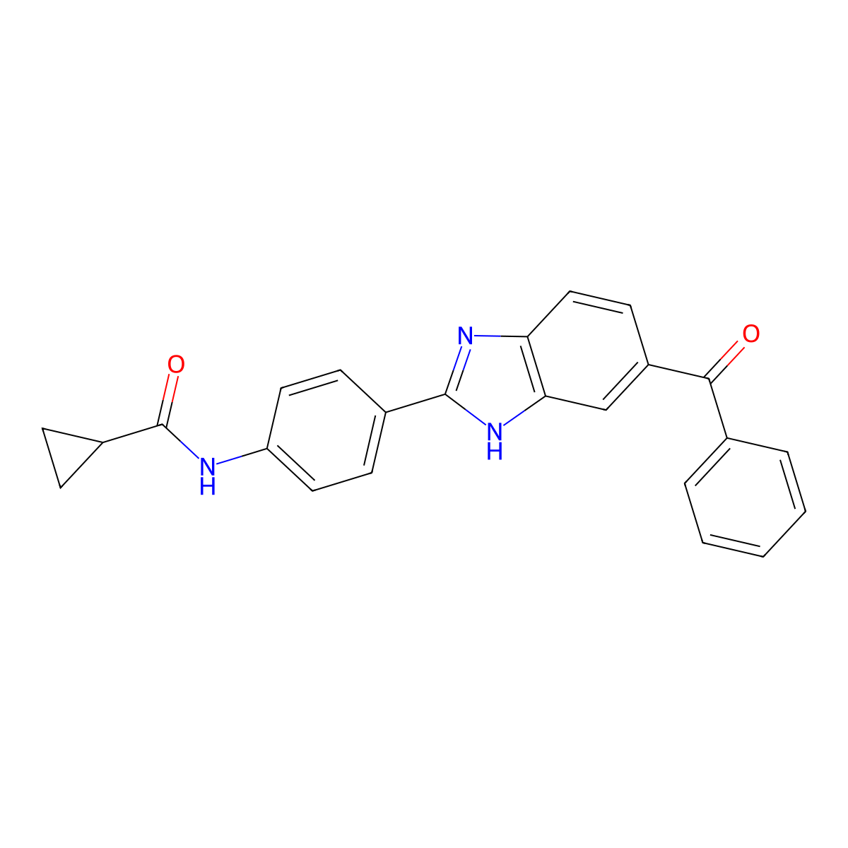 N-[4-(6-benzoyl-1H-benzimidazol-2-yl)phenyl]cyclopropanecarboxamide molecular structure, CAS 518009-89-7
