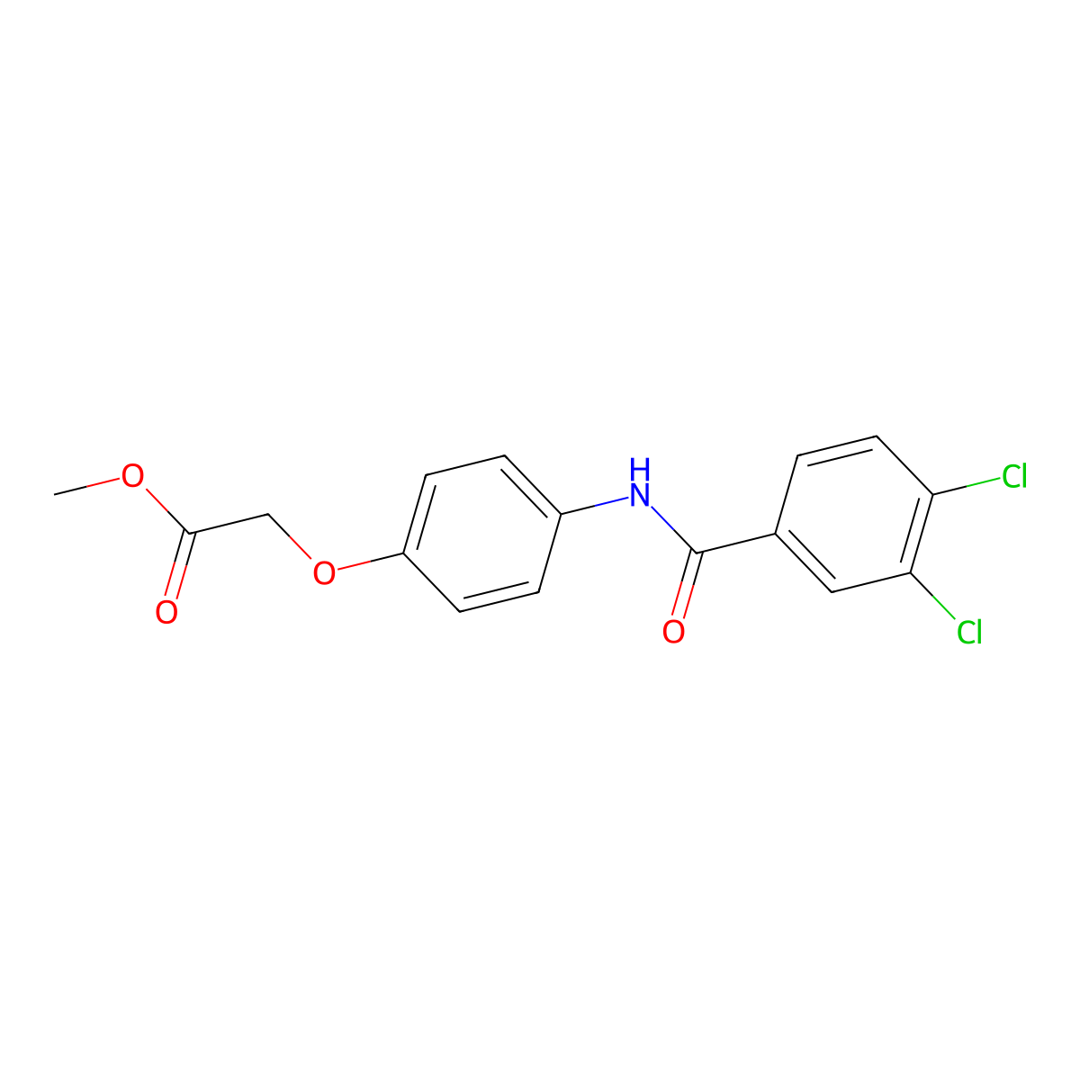 Methyl (4-{[(3,4-dichlorophenyl)carbonyl]amino}phenoxy)acetate molecular structure, CAS 518010-46-3