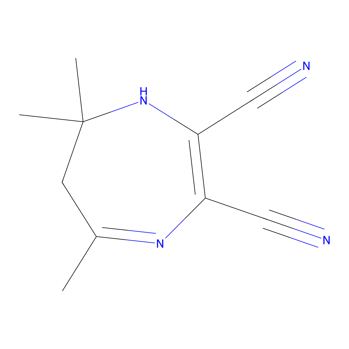 6,7-Dihydro-5,7,7-trimethyl-1H-1,4-diazepine-2,3-dicarbonitrile molecular structure, CAS 51802-58-5