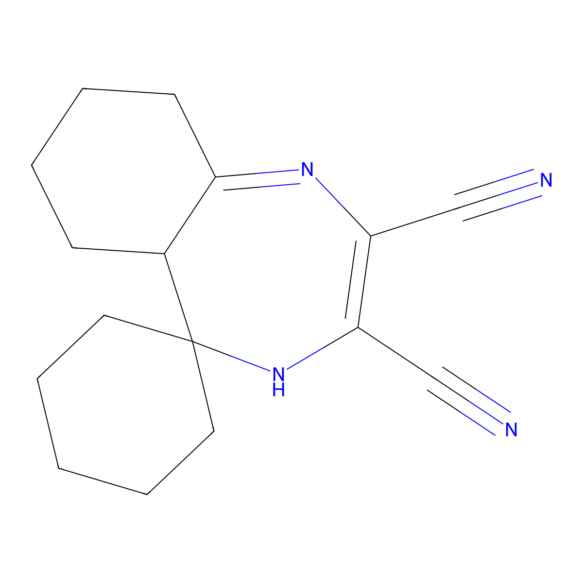 2,3-Dicyano-5,6-tetramethylene-7-spiro-cyclohexyldiazapine molecular structure, CAS 51802-64-3
