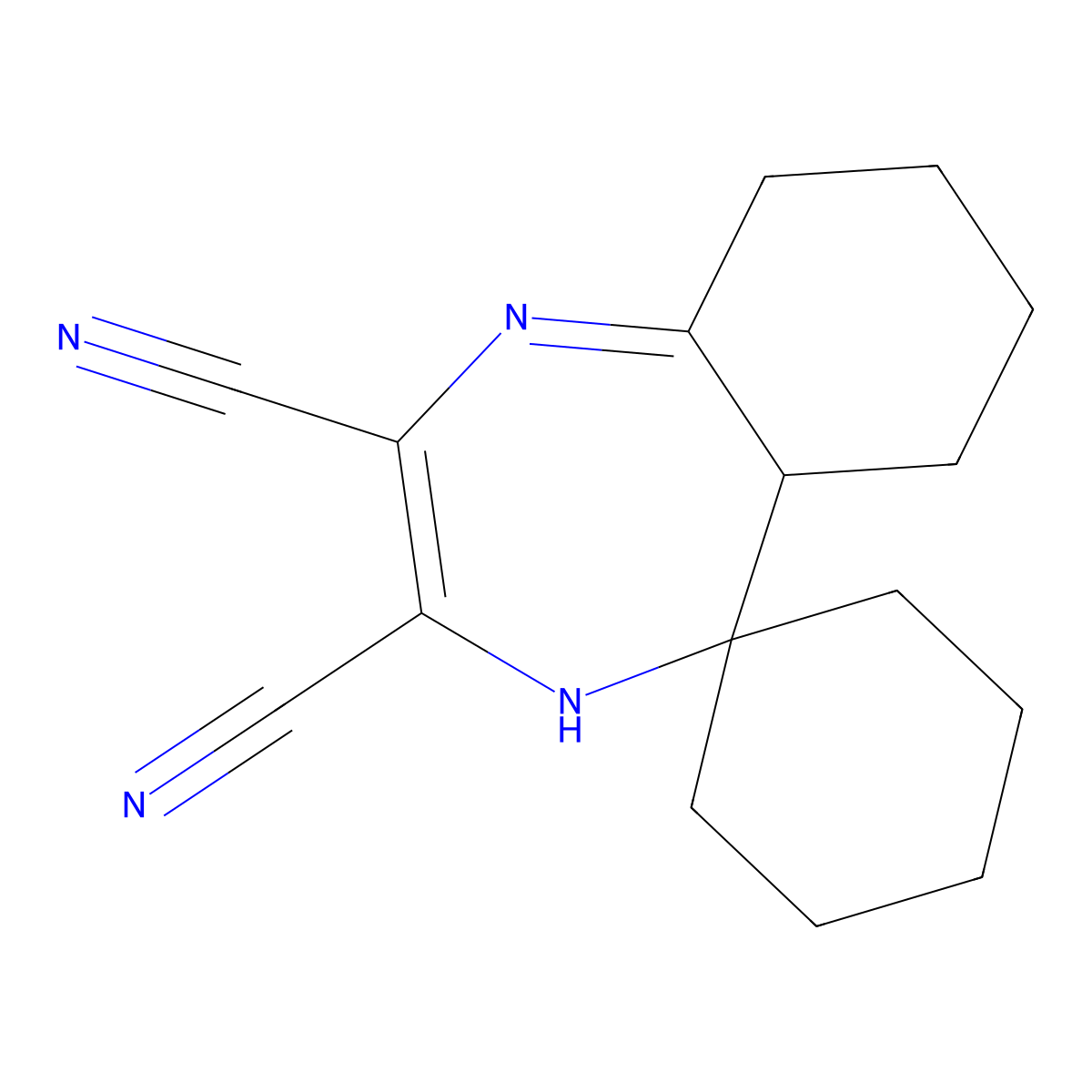 2,3-Dicyano-5,6-tetramethylene-7-spiro-cyclohexyldiazapine molecular structure, CAS 51802-64-3