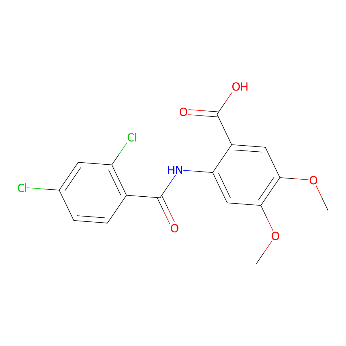2-[(2,4-Dichlorophenyl)carbonylamino]-4,5-dimethoxybenzoic acid molecular structure, CAS 518021-65-3