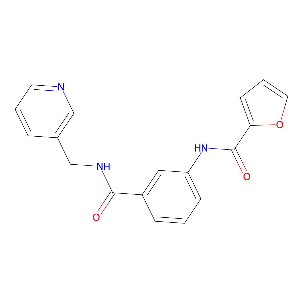 N-[3-[oxo-(3-pyridinylmethylamino)methyl]phenyl]-2-furancarboxamide molecular structure, CAS 518021-96-0