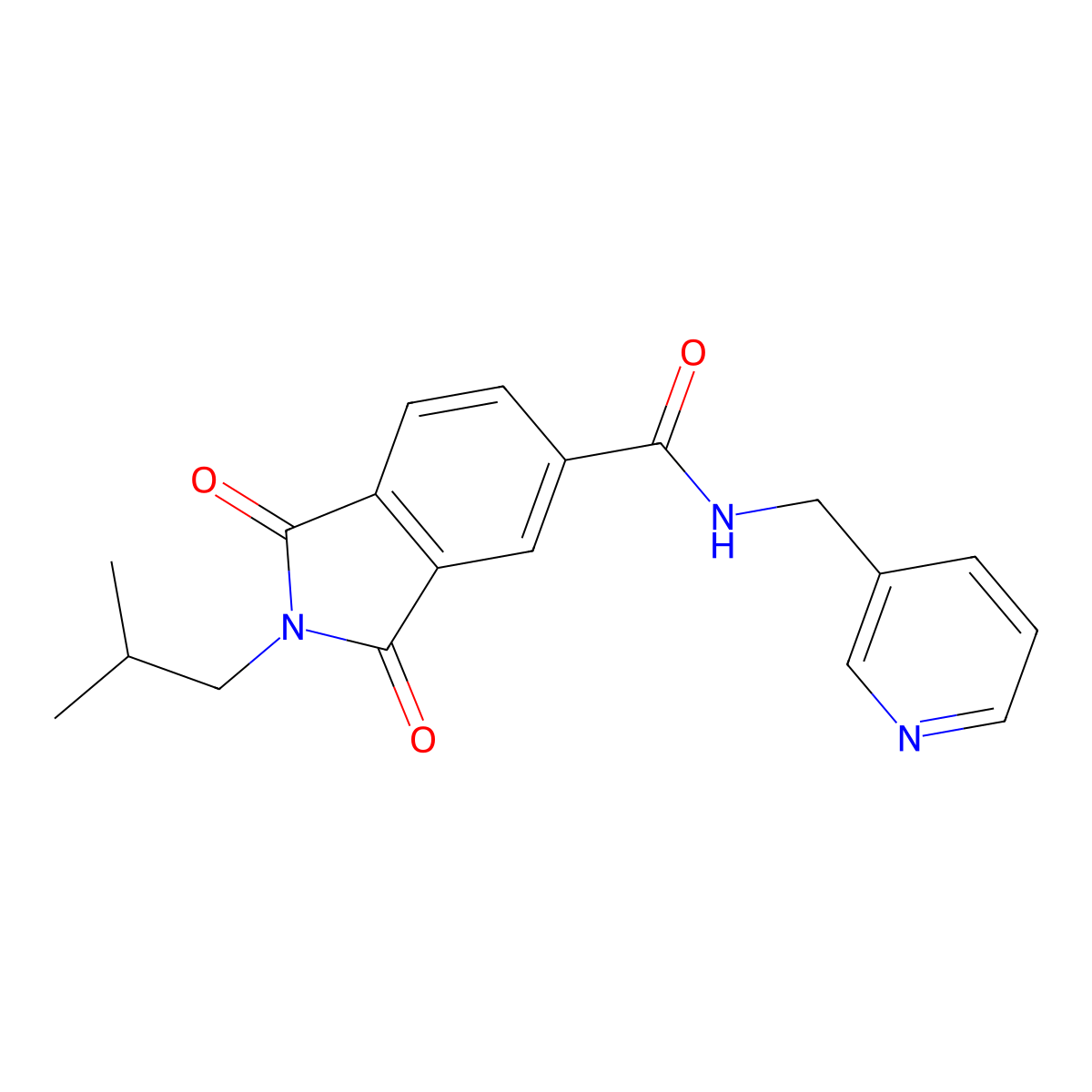 2-(2-methylpropyl)-1,3-dioxo-N-(pyridin-3-ylmethyl)-2,3-dihydro-1H-isoindole-5-carboxamide molecular structure, CAS 518022-01-0