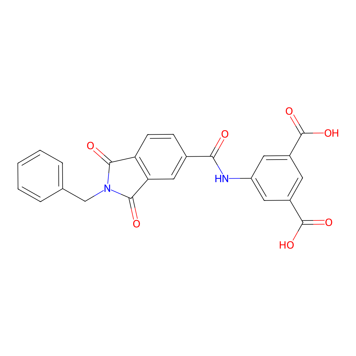 5-{[(2-benzyl-1,3-dioxo-2,3-dihydro-1H-isoindol-5-yl)carbonyl]amino}benzene-1,3-dicarboxylic acid molecular structure, CAS 518022-05-4