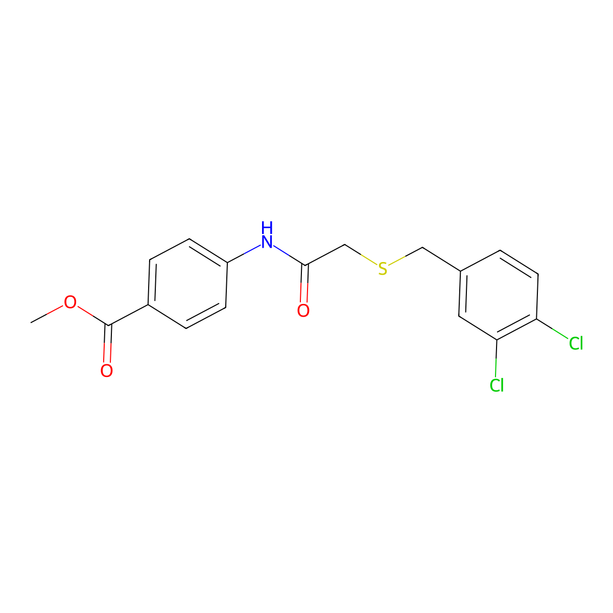 Methyl 4-({[(3,4-dichlorobenzyl)sulfanyl]acetyl}amino)benzoate molecular structure, CAS 518022-44-1
