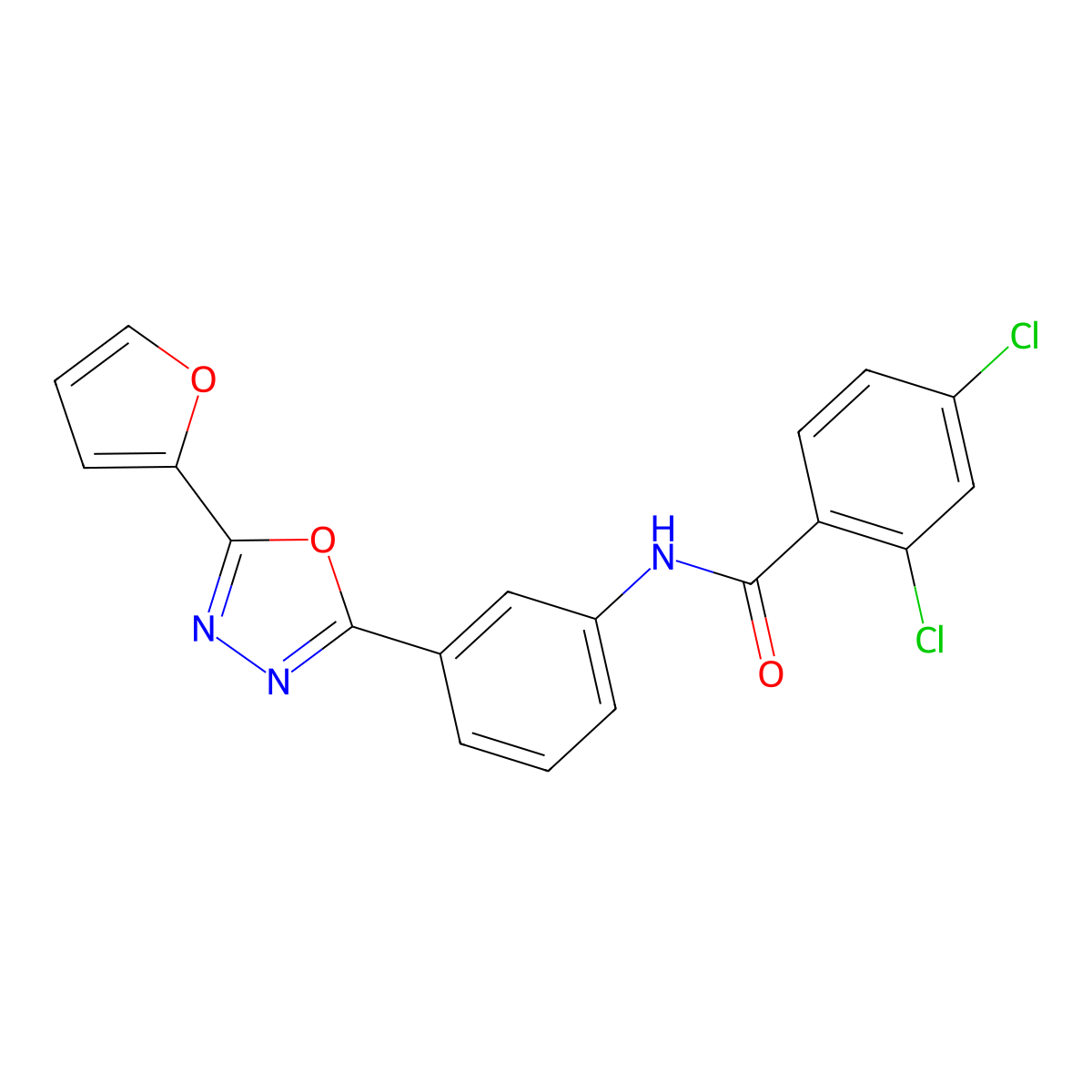 2,4-dichloro-N-[3-[5-(furan-2-yl)-1,3,4-oxadiazol-2-yl]phenyl]benzamide molecular structure, CAS 518023-04-6