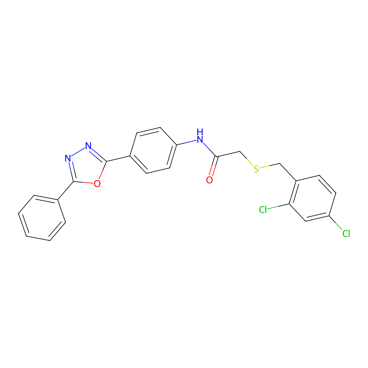 2-[(2,4-dichlorophenyl)methylsulfanyl]-N-[4-(5-phenyl-1,3,4-oxadiazol-2-yl)phenyl]acetamide molecular structure, CAS 518023-07-9