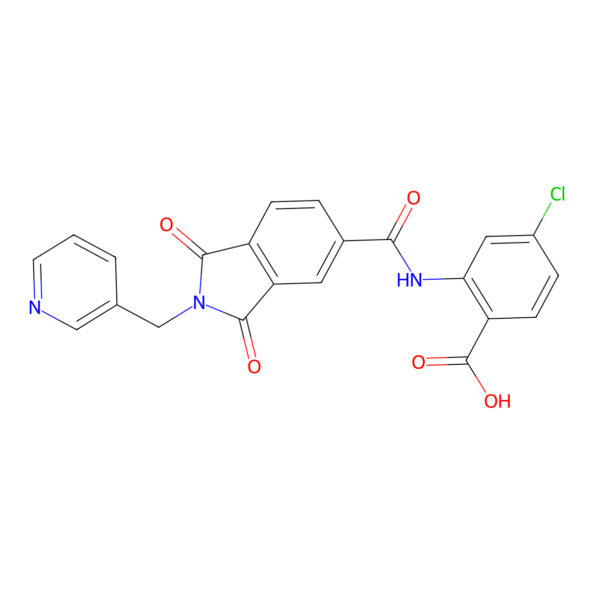 4-chloro-2-({[1,3-dioxo-2-(pyridin-3-ylmethyl)-2,3-dihydro-1H-isoindol-5-yl]carbonyl}amino)benzoic acid molecular structure, CAS 518023-43-3