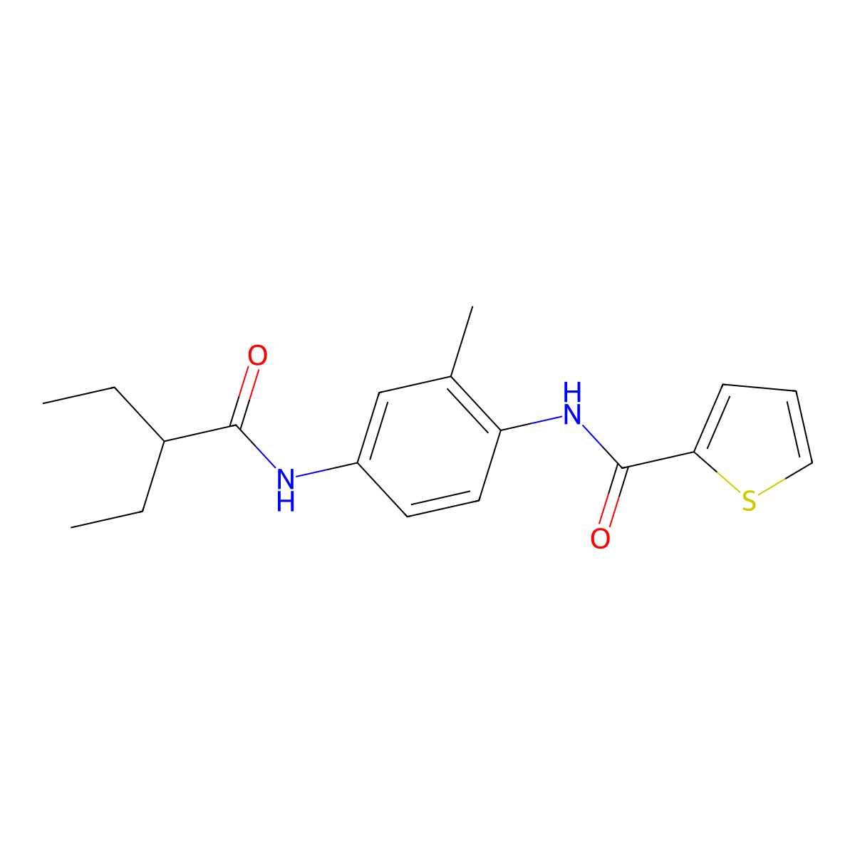 N-[4-(2-ethylbutanoylamino)-2-methylphenyl]thiophene-2-carboxamide molecular structure, CAS 518023-60-4
