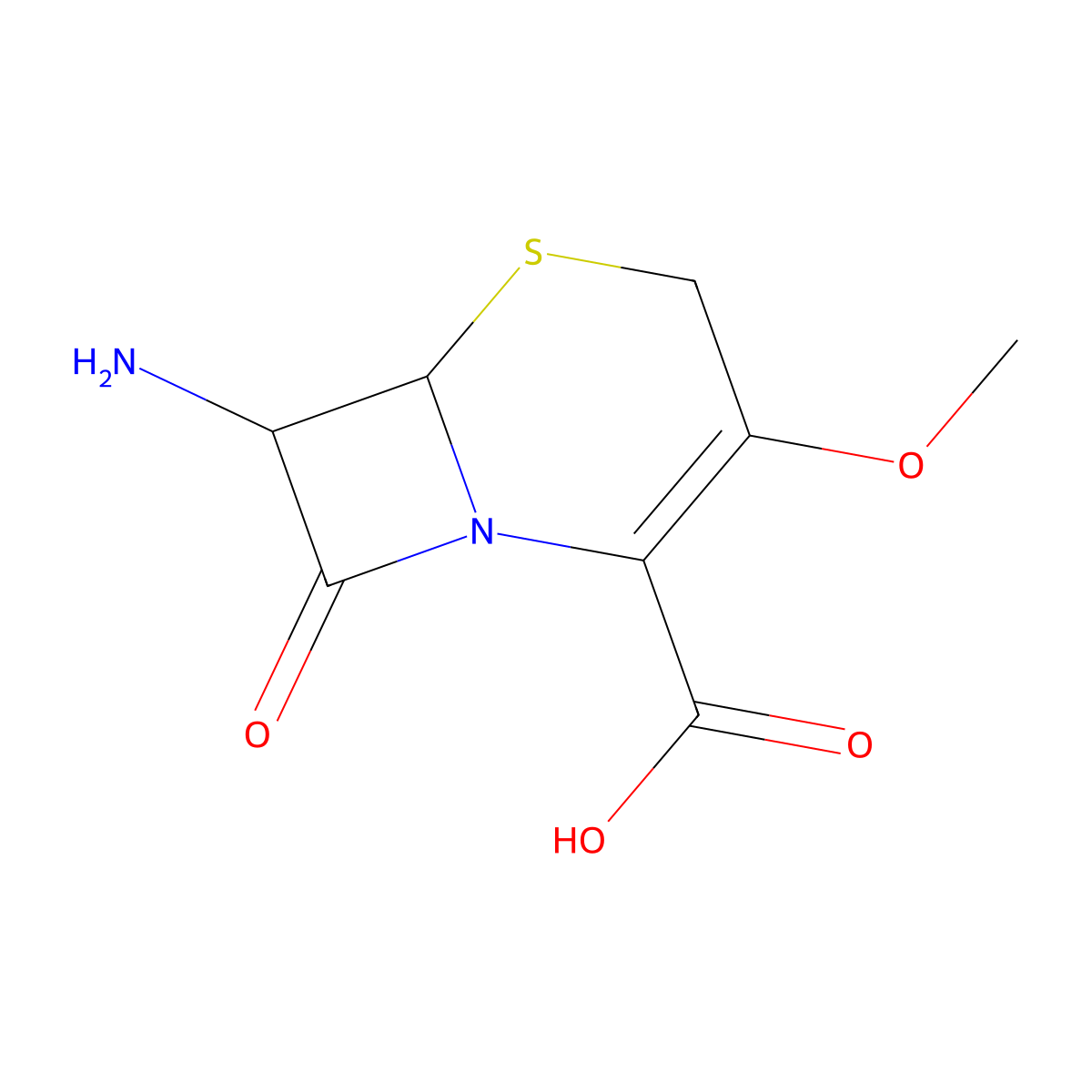 (6R,7R)-7-amino-3-methoxy-8-oxo-5-thia-1-azabicyclo[4.2.0]oct-2-ene-2-carboxylic acid molecular structure, CAS 51803-38-4