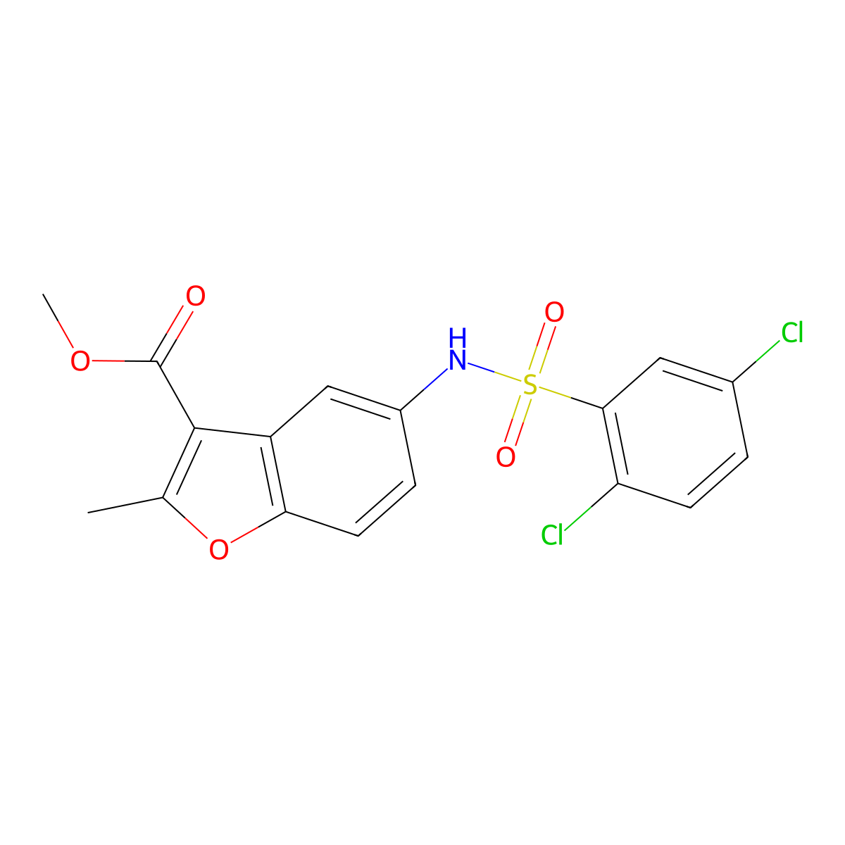 Methyl 5-{[(2,5-dichlorophenyl)sulfonyl]amino}-2-methyl-1-benzofuran-3-carboxylate molecular structure, CAS 518032-40-1