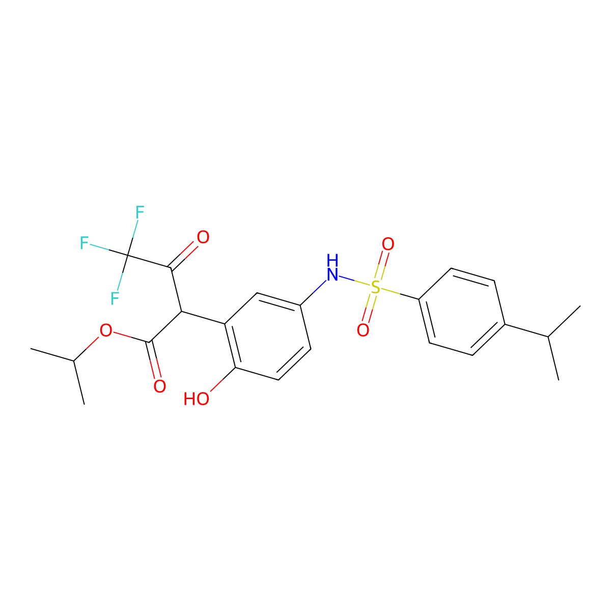 Propan-2-yl 4,4,4-trifluoro-2-[2-hydroxy-5-[(4-propan-2-ylphenyl)sulfonylamino]phenyl]-3-oxobutanoate molecular structure, CAS 518032-92-3