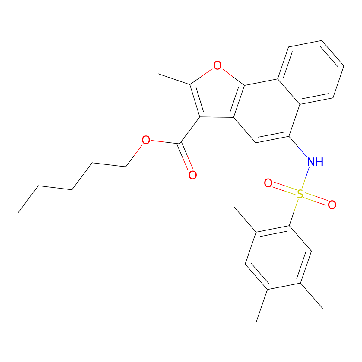 Pentyl 2-methyl-5-{[(2,4,5-trimethylphenyl)sulfonyl]amino}naphtho[1,2-b]furan-3-carboxylate molecular structure, CAS 518033-10-8