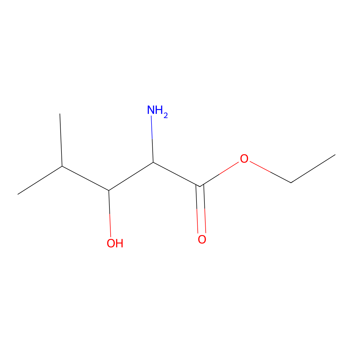 Ethyl 2-amino-3-hydroxy-4-methylpentanoate molecular structure, CAS 518034-98-5