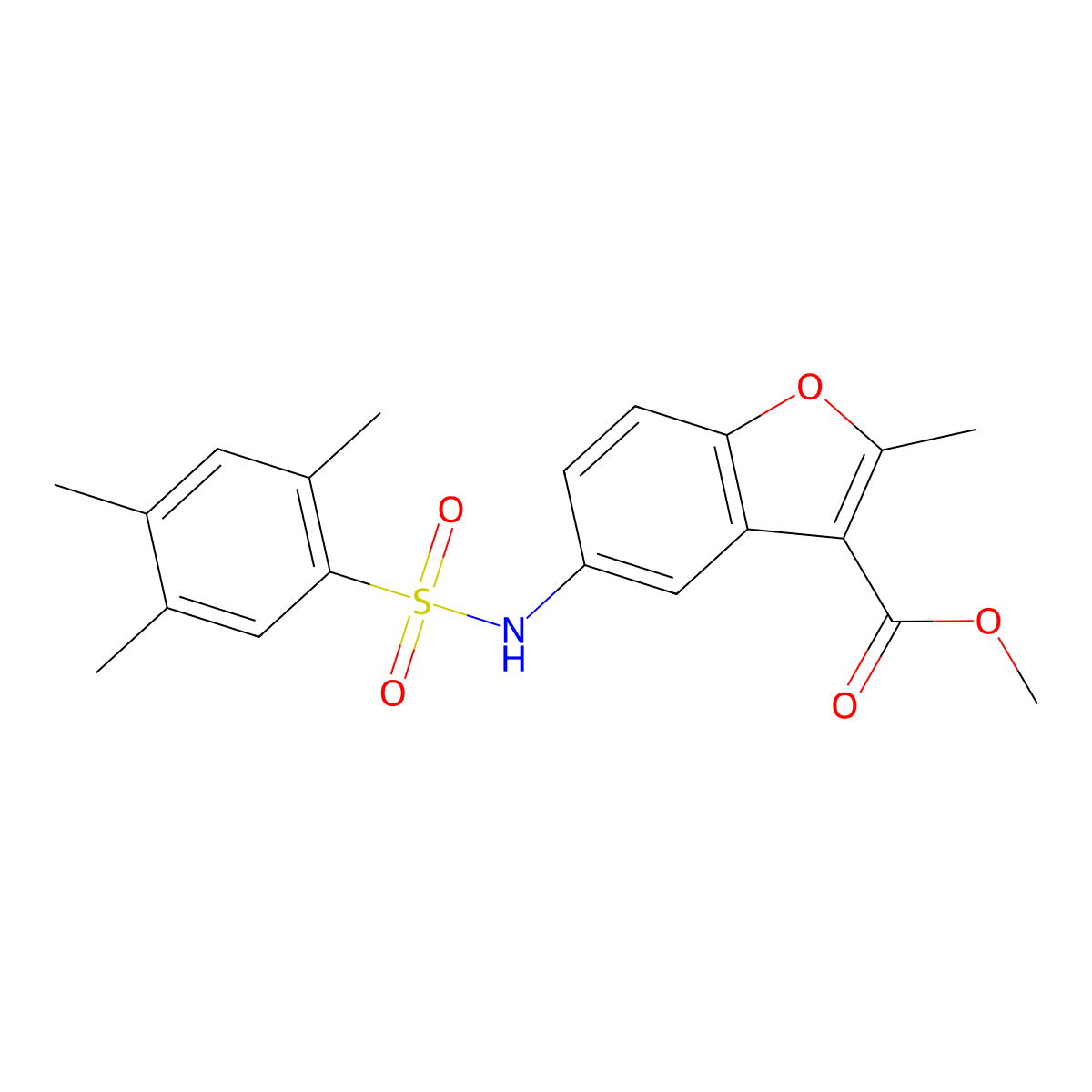 Methyl 2-methyl-5-[(2,4,5-trimethylphenyl)sulfonylamino]-1-benzofuran-3-carboxylate molecular structure, CAS 518053-05-9