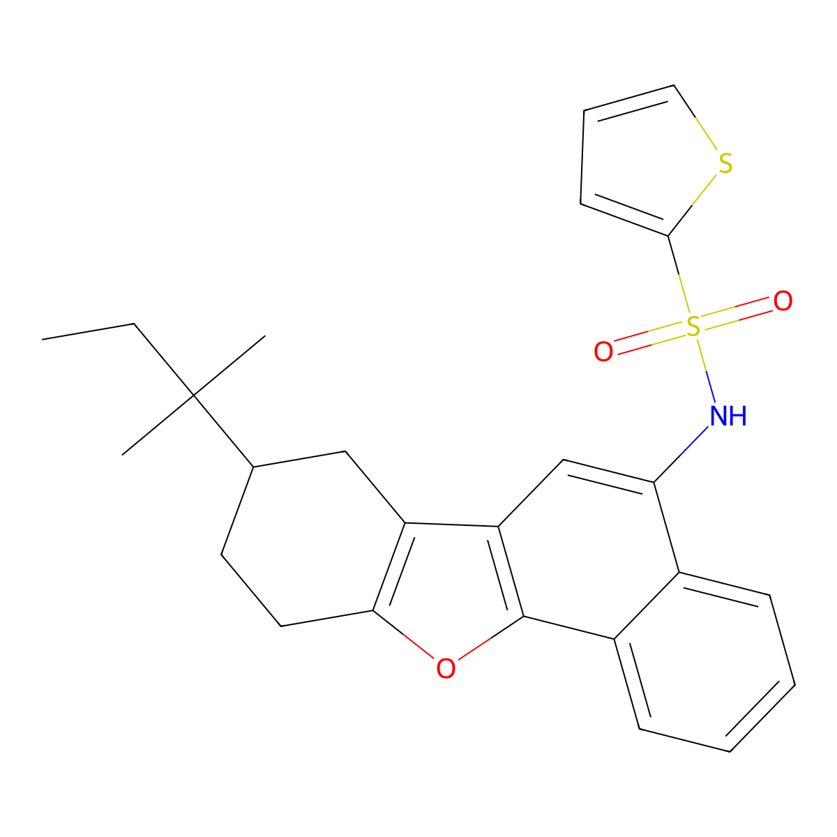 N-(8-(tert-pentyl)-7,8,9,10-tetrahydronaphtho[1,2-b]benzofuran-5-yl)thiophene-2-sulfonamide molecular structure, CAS 518053-39-9