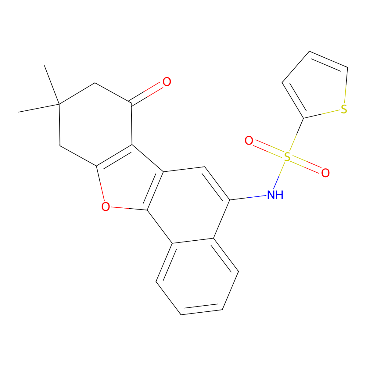 N-(9,9-dimethyl-7-oxo-7,8,9,10-tetrahydronaphtho[1,2-b]benzofuran-5-yl)thiophene-2-sulfonamide molecular structure, CAS 518053-41-3