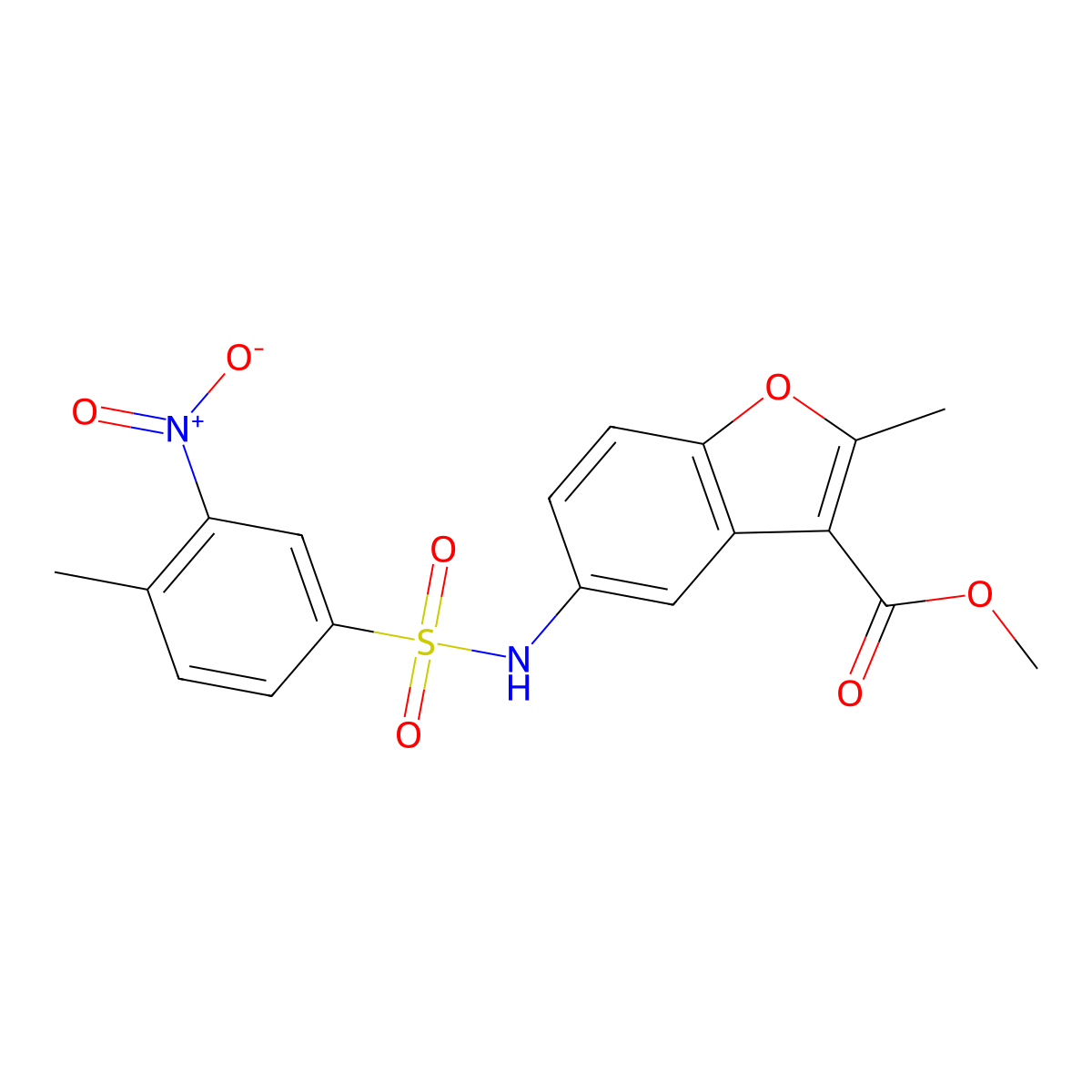 Methyl 2-methyl-5-[(4-methyl-3-nitrophenyl)sulfonylamino]-1-benzofuran-3-carboxylate molecular structure, CAS 518053-82-2