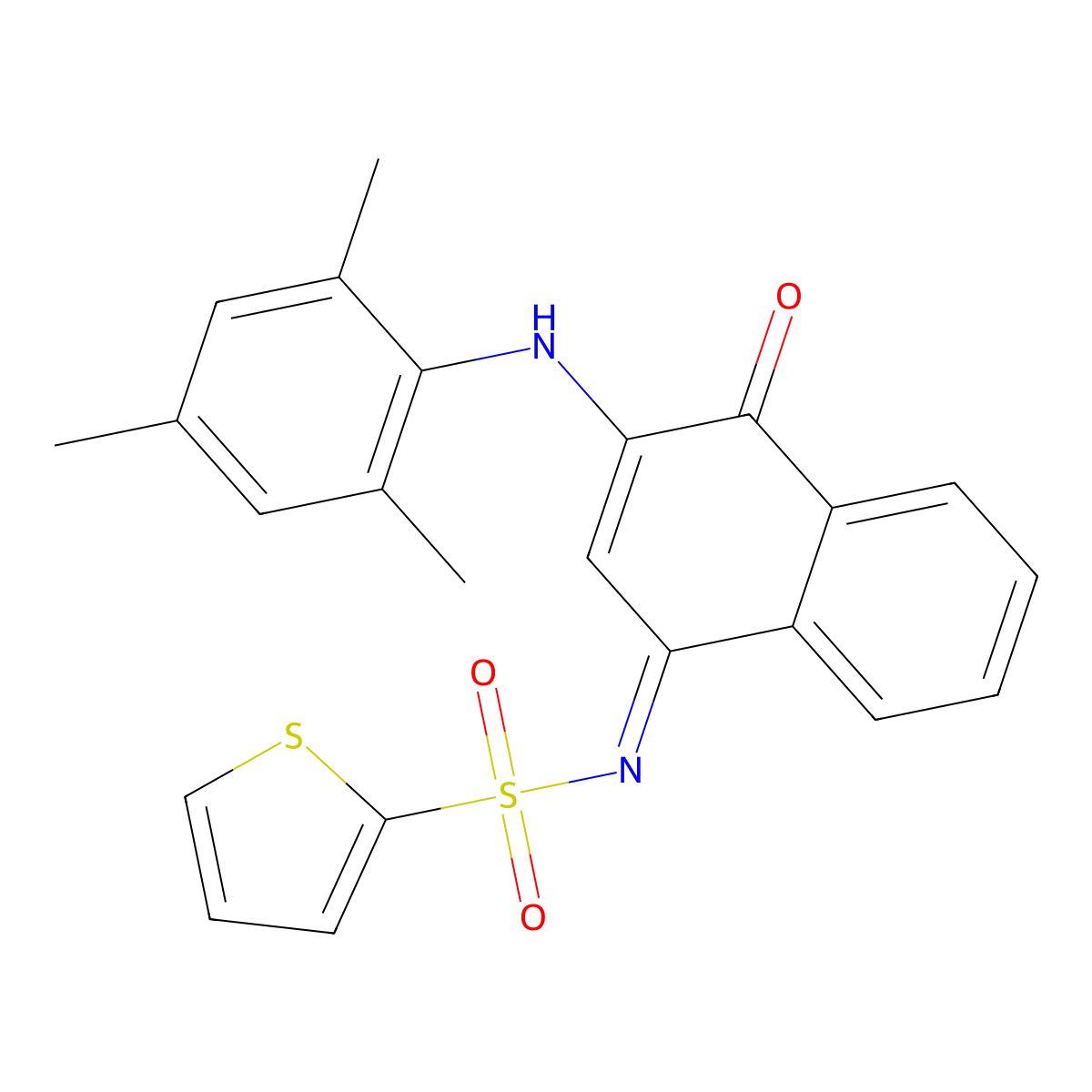 (E)-N-(3-(mesitylamino)-4-oxonaphthalen-1(4H)-ylidene)thiophene-2-sulfonamide molecular structure, CAS 518057-29-9