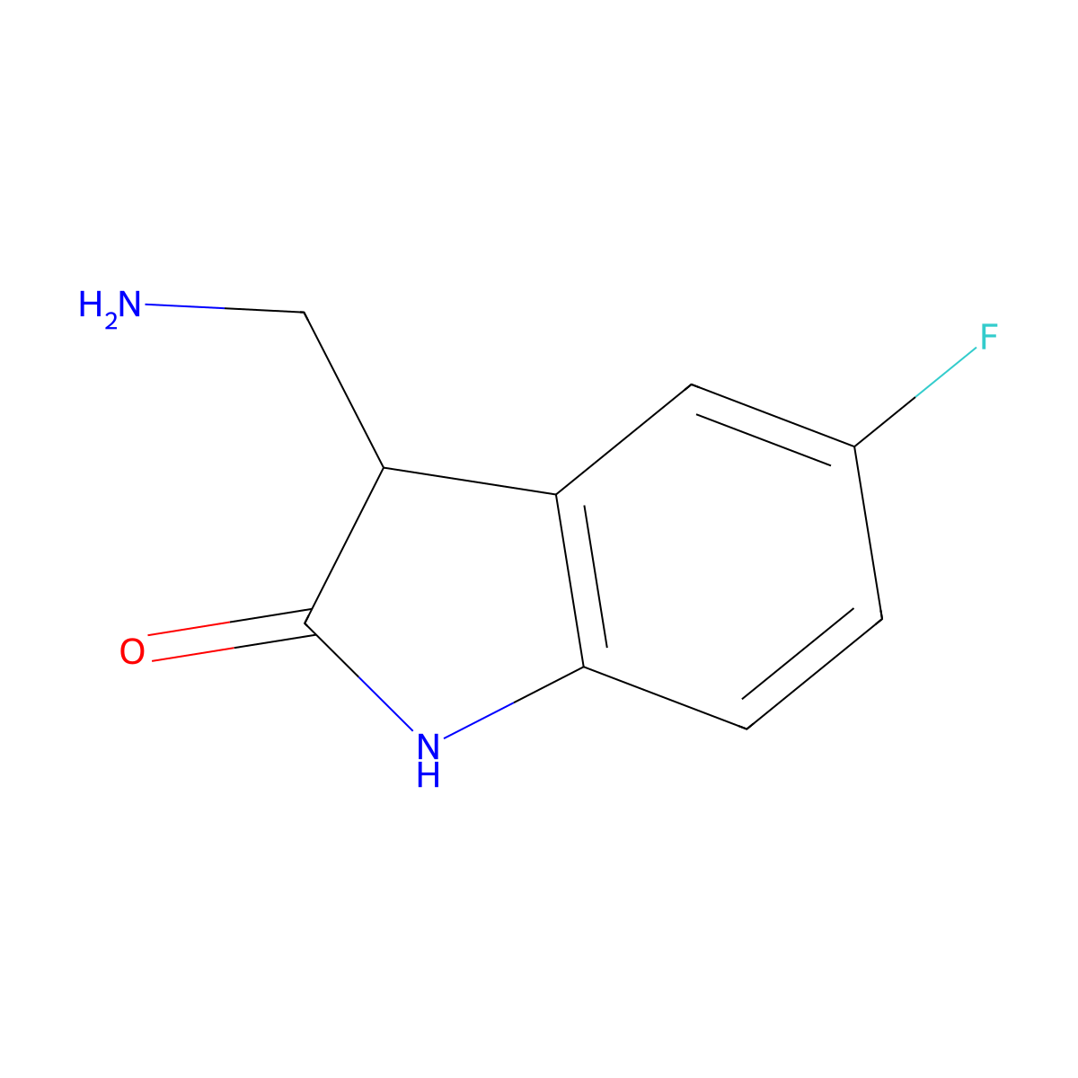 3-(Aminomethyl)-5-fluoroindolin-2-one molecular structure, CAS 518066-41-6
