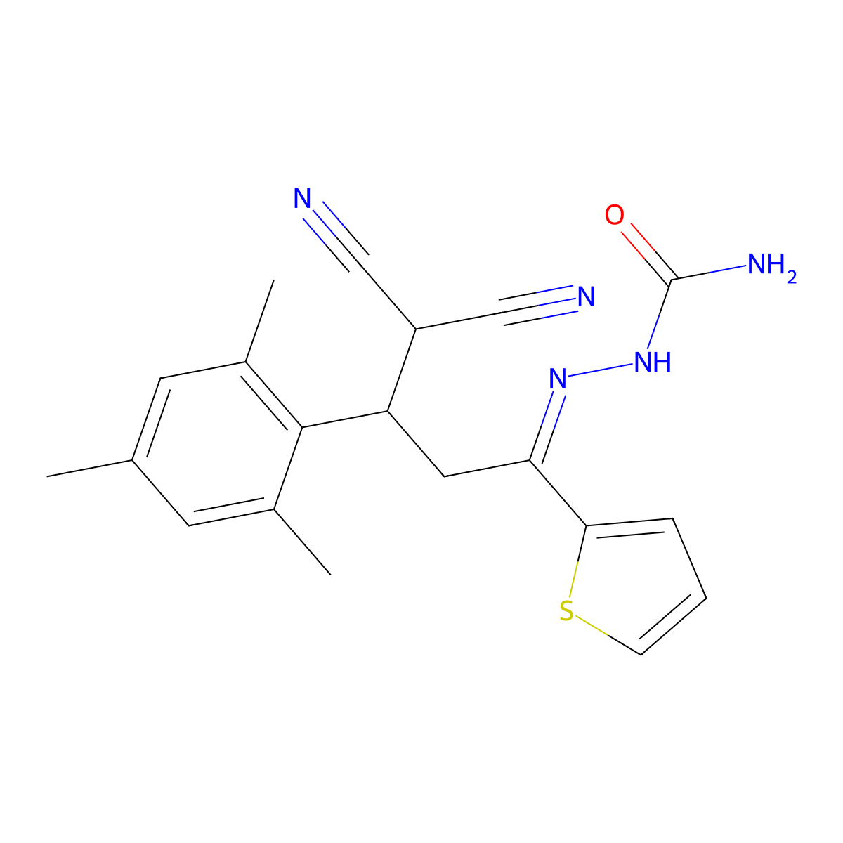[[4,4-Dicyano-1-thiophen-2-yl-3-(2,4,6-trimethylphenyl)butylidene]amino]urea molecular structure, CAS 5182-62-7