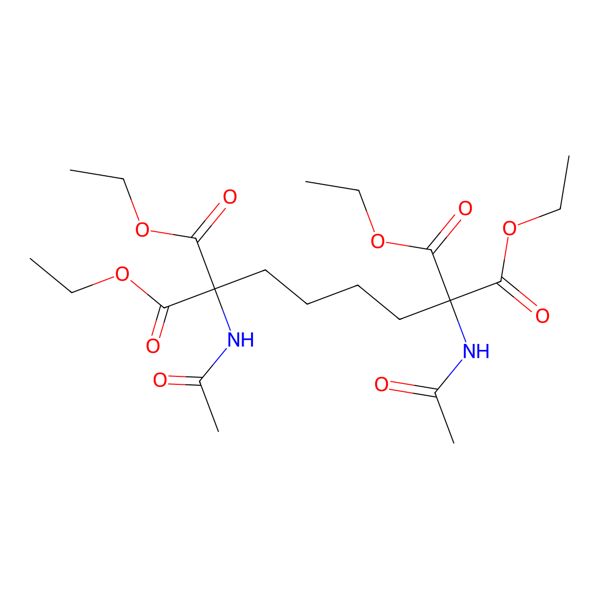 Tetraethyl 1,6-diacetamidohexane-1,1,6,6-tetracarboxylate molecular structure, CAS 5183-02-8