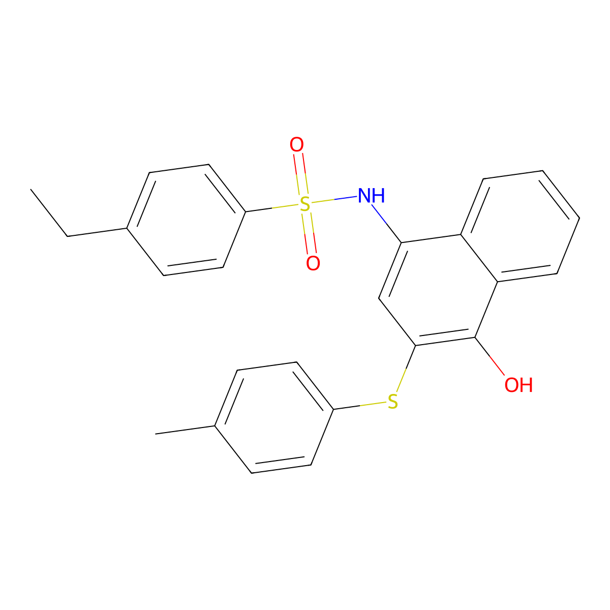 4-ethyl-N-[4-hydroxy-3-(4-methylphenyl)sulfanylnaphthalen-1-yl]benzenesulfonamide molecular structure, CAS 518303-07-6
