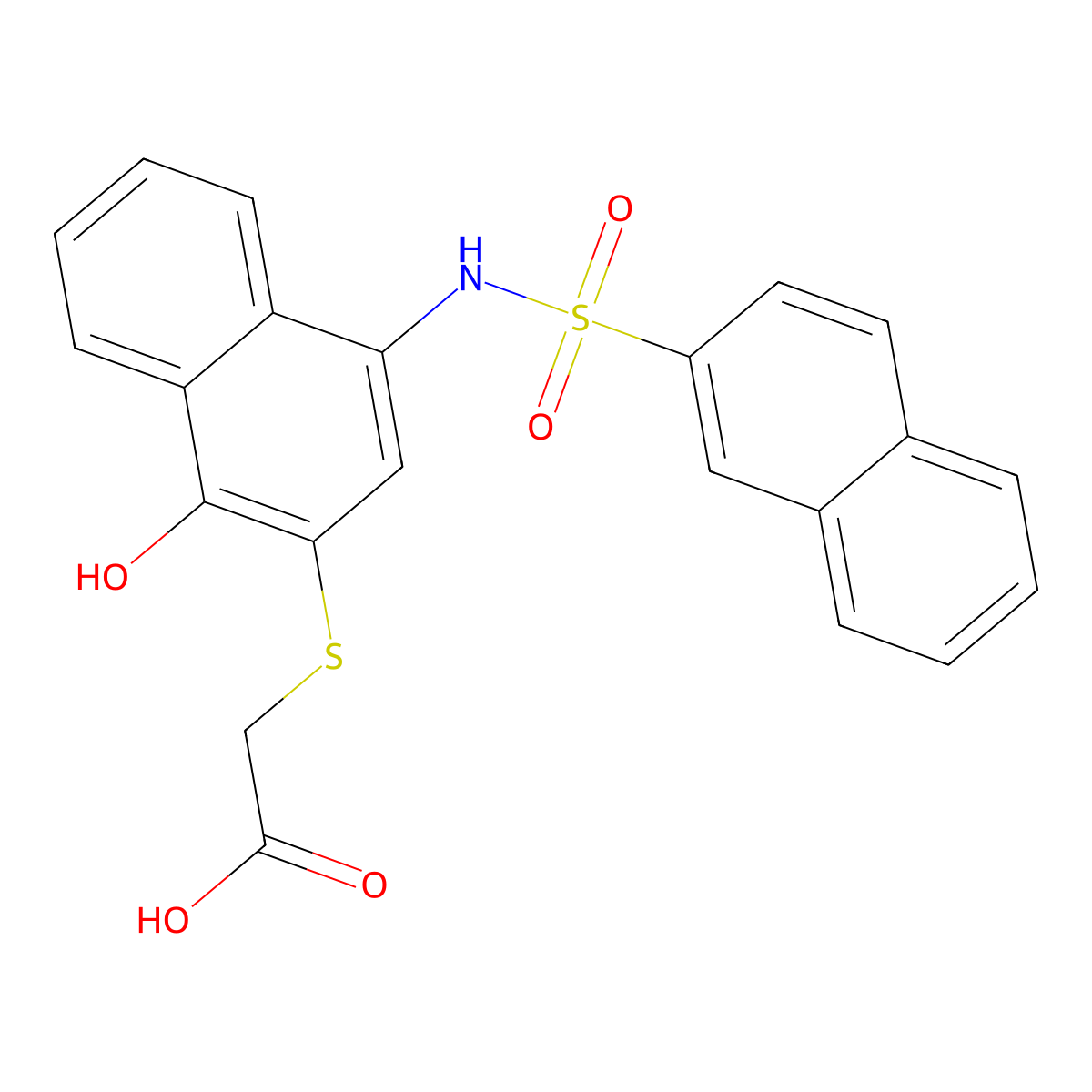 ({1-Hydroxy-4-[(2-naphthylsulfonyl)amino]-2-naphthyl}sulfanyl)acetic acid molecular structure, CAS 518303-29-2