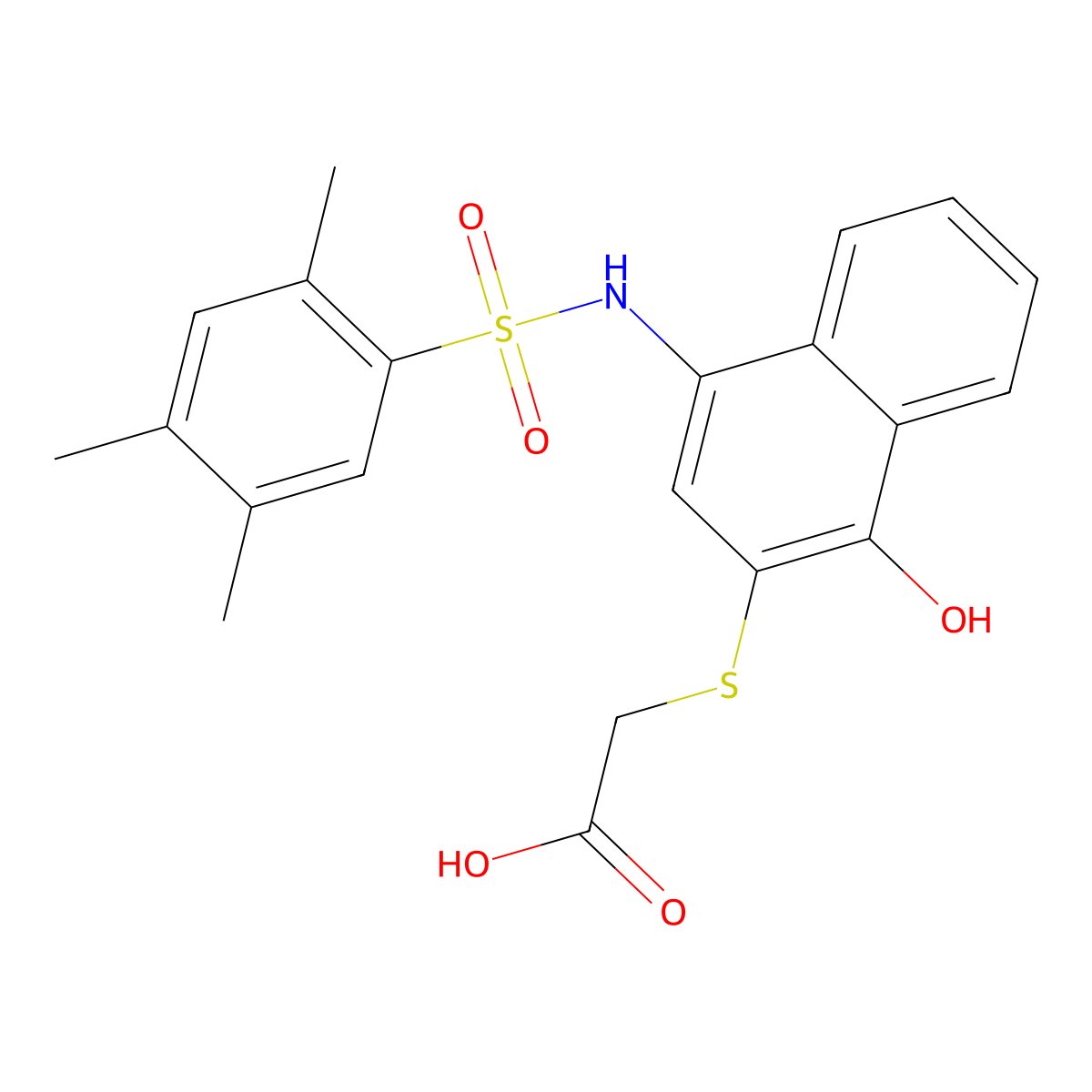 2-[1-Hydroxy-4-[(2,4,5-trimethylphenyl)sulfonylamino]naphthalen-2-yl]sulfanylacetic acid molecular structure, CAS 518303-32-7