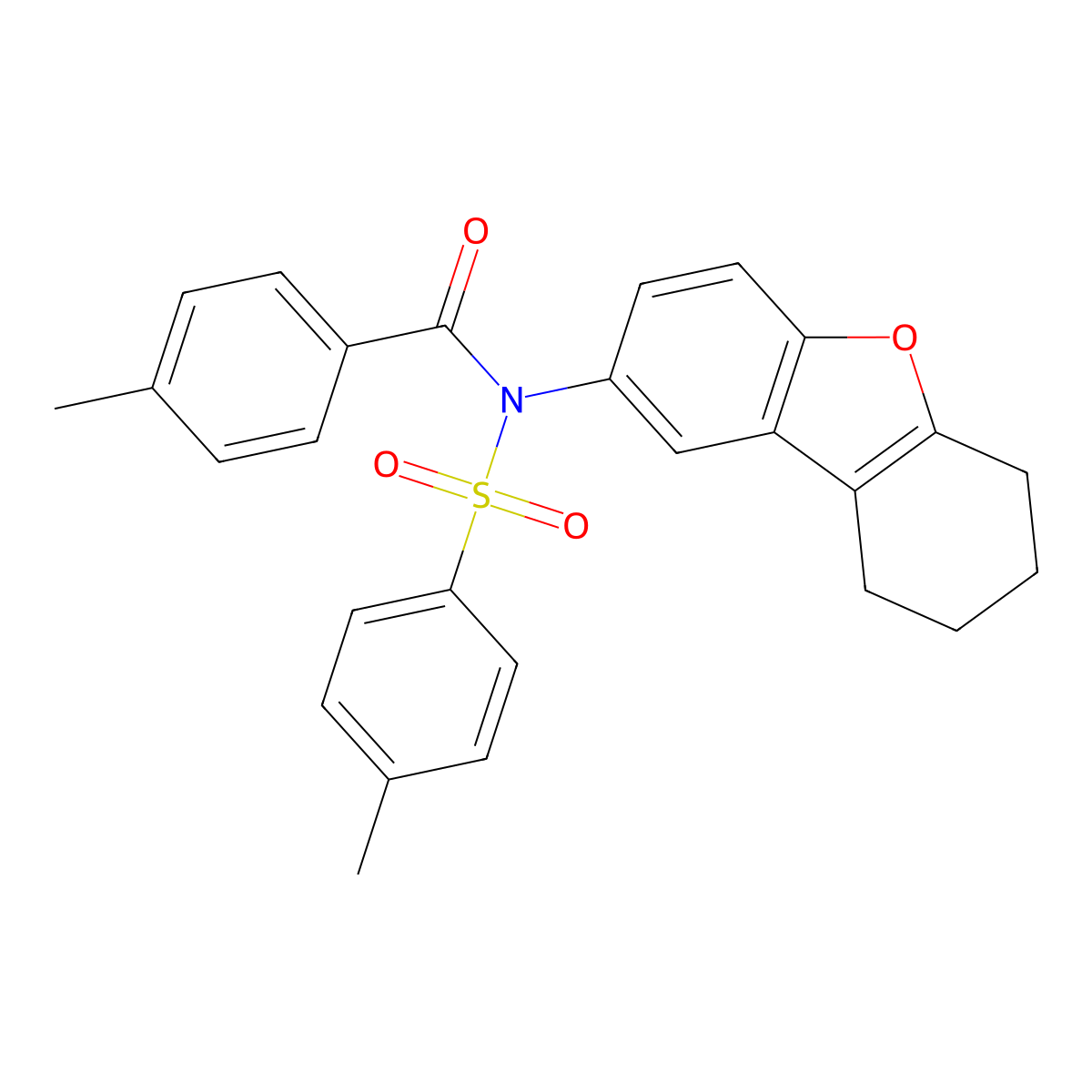 4-methyl-N-(4-methylbenzoyl)-N-(6,7,8,9-tetrahydrodibenzo[b,d]furan-2-yl)benzenesulfonamide molecular structure, CAS 518303-96-3
