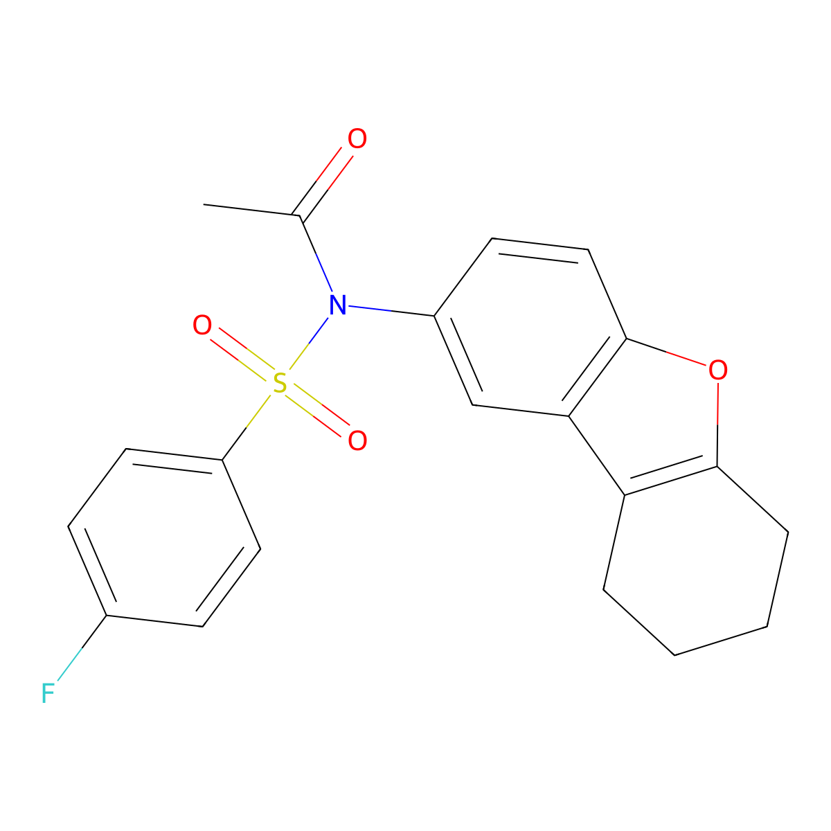 N-(4-fluorophenyl)sulfonyl-N-(6,7,8,9-tetrahydrodibenzofuran-2-yl)acetamide molecular structure, CAS 518304-12-6
