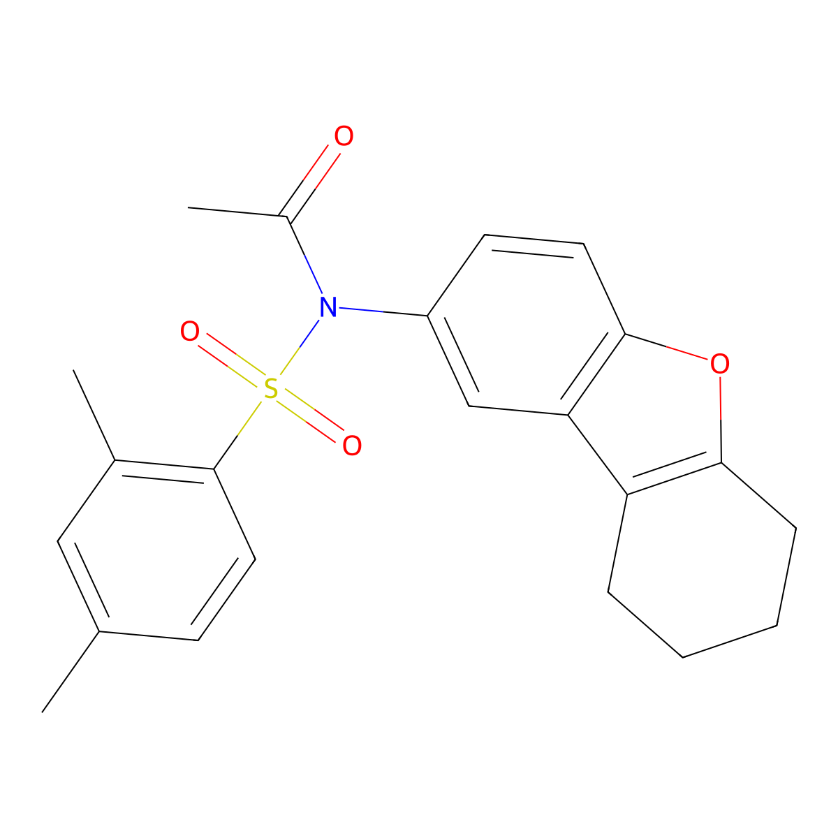 N-(2,4-dimethylphenyl)sulfonyl-N-(6,7,8,9-tetrahydrodibenzofuran-2-yl)acetamide molecular structure, CAS 518304-23-9