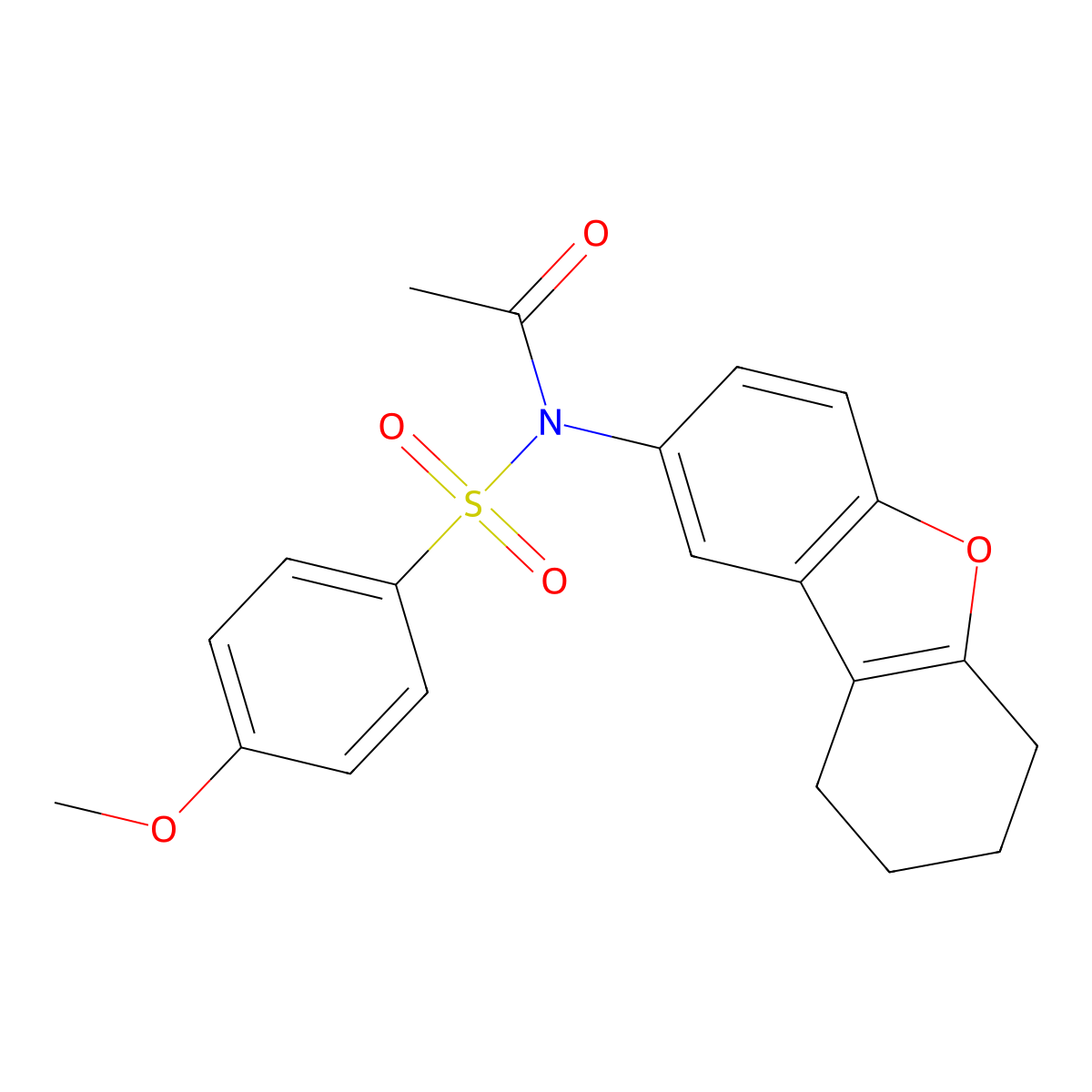 N-acetyl-4-methoxy-N-(6,7,8,9-tetrahydrodibenzo[b,d]furan-2-yl)benzenesulfonamide molecular structure, CAS 518304-36-4