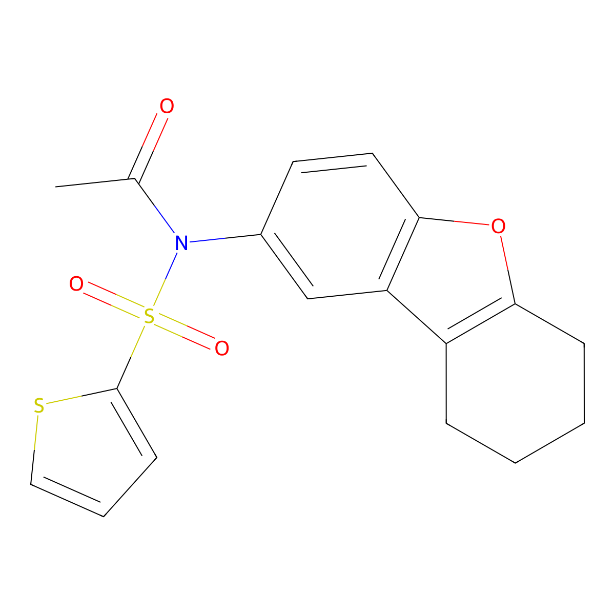 N-acetyl-N-(6,7,8,9-tetrahydrodibenzo[b,d]furan-2-yl)-2-thiophenesulfonamide molecular structure, CAS 518305-27-6