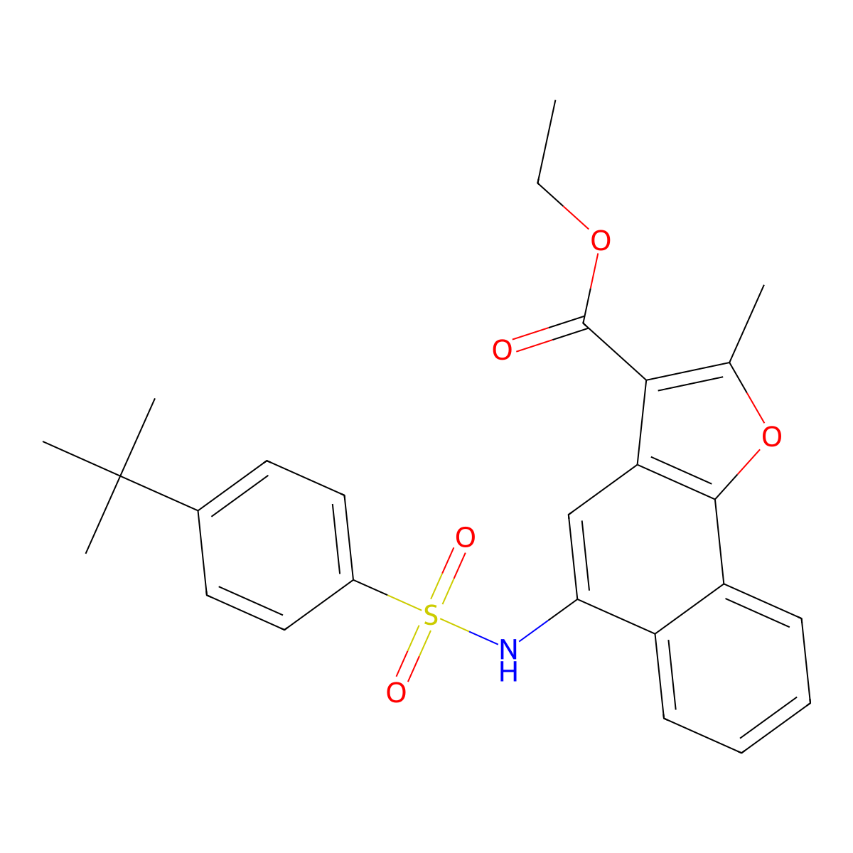 Ethyl 5-(4-tert-butylbenzenesulfonamido)-2-methylnaphtho[1,2-B]furan-3-carboxylate molecular structure, CAS 518317-36-7