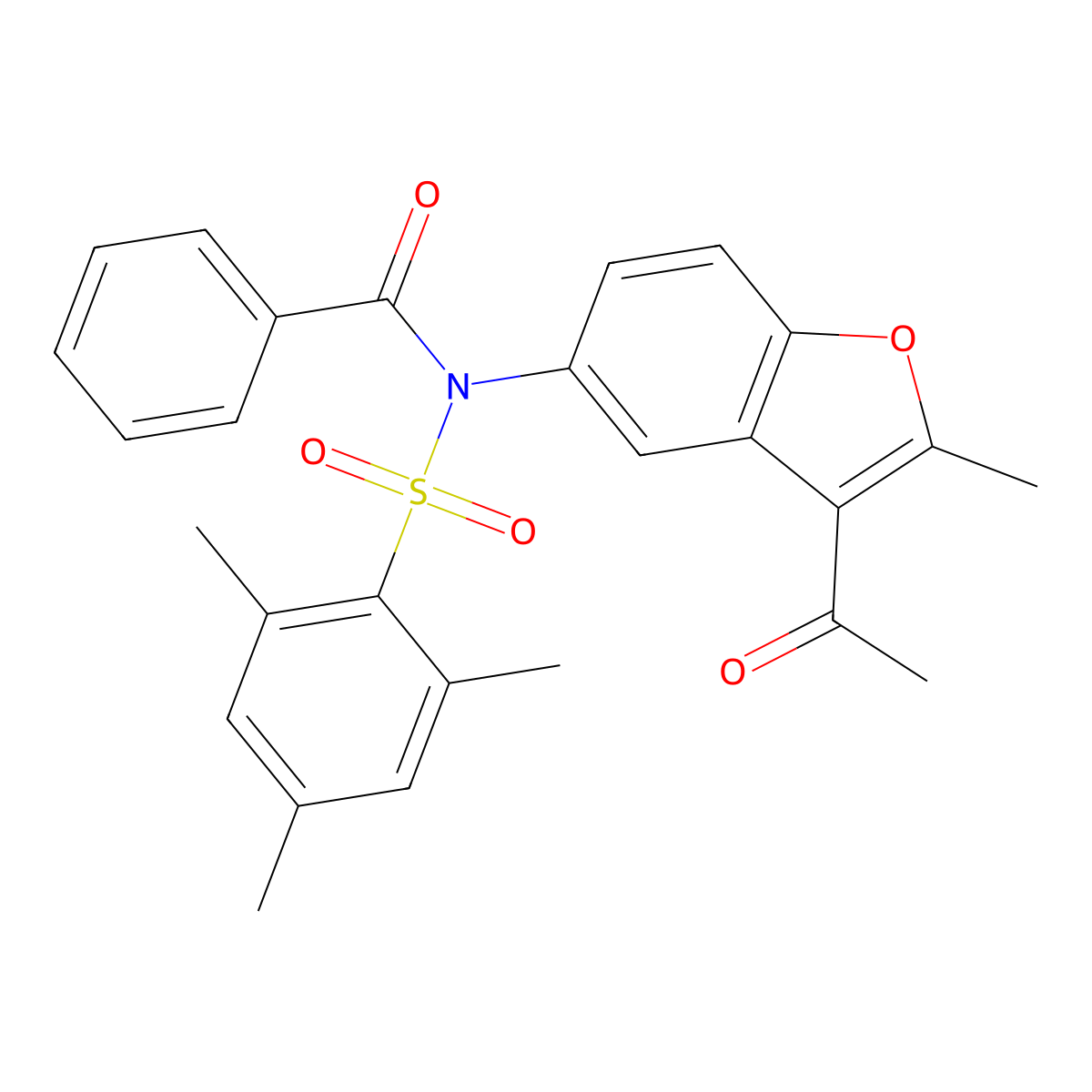 N-(3-acetyl-2-methyl-1-benzofuran-5-yl)-N-benzoyl-2,4,6-trimethylbenzenesulfonamide molecular structure, CAS 518317-48-1